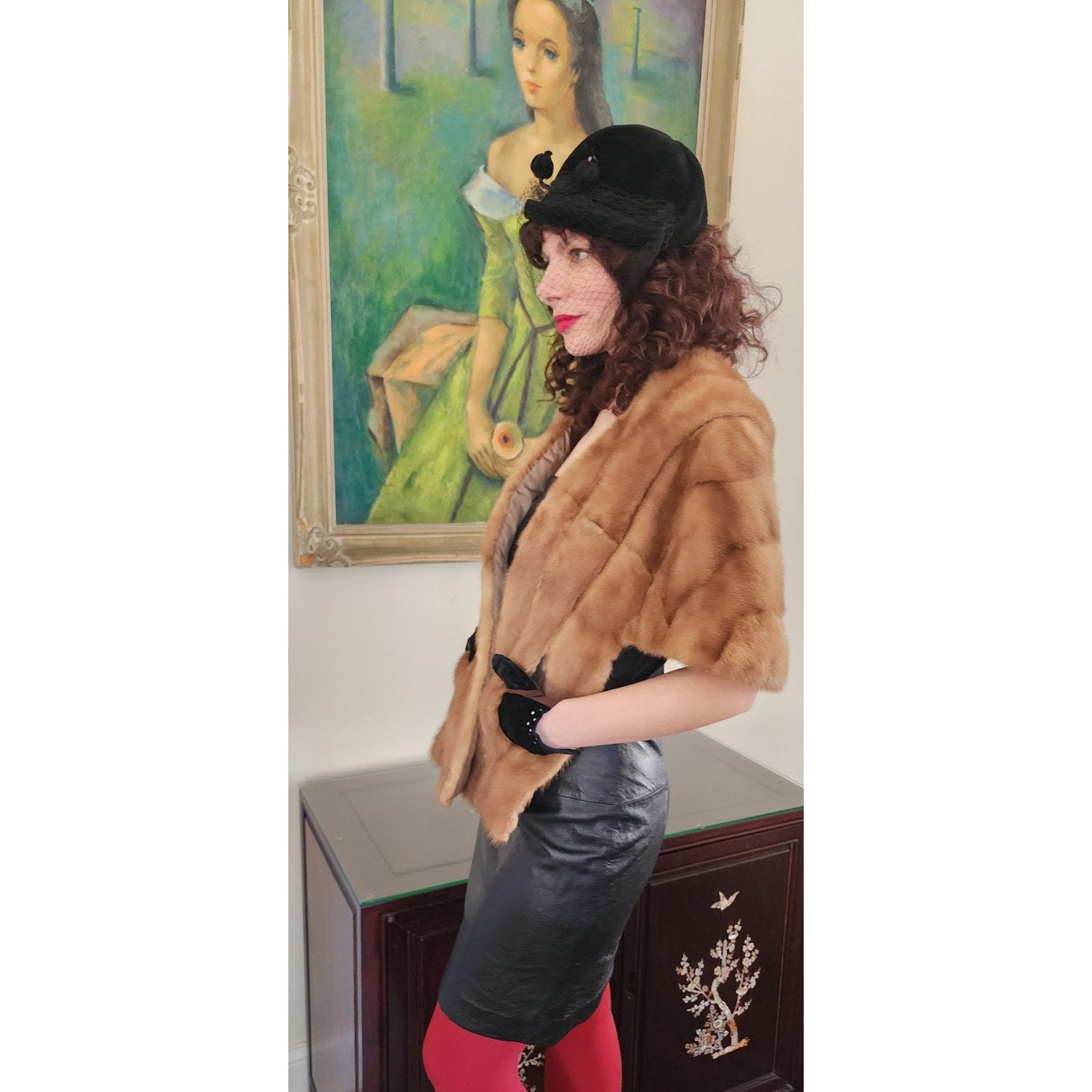 Vintage 50s Brown Mink Fur Wrap Marshall Field & Co