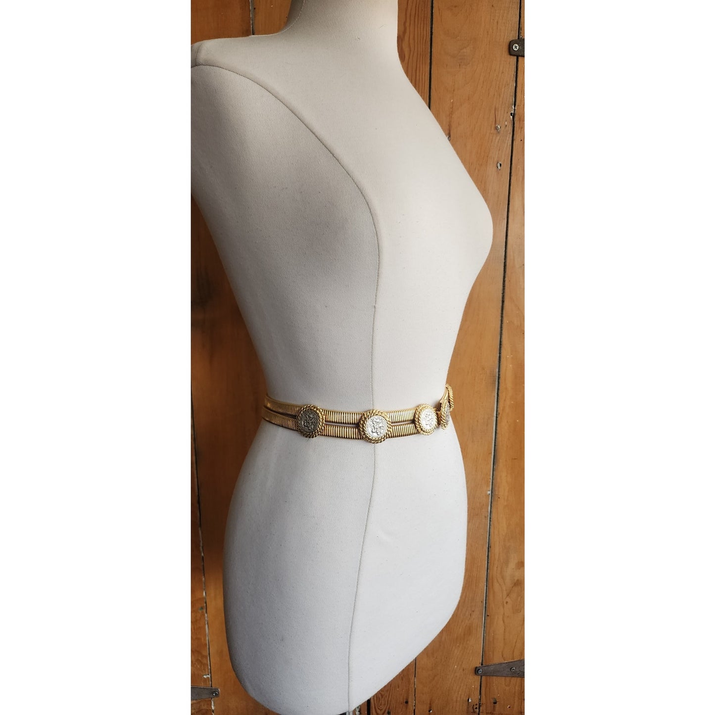 Vintage Metallic Coin Belt Elastic Gold Waistband