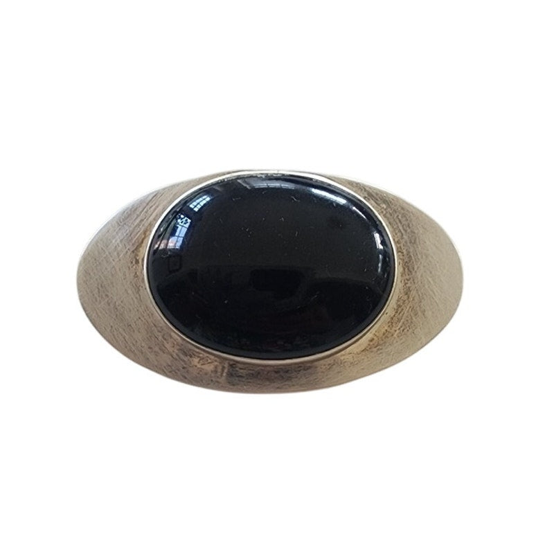 Vintage 90s Silver Brooch Black Onyx & Silver Eye Pin Signed