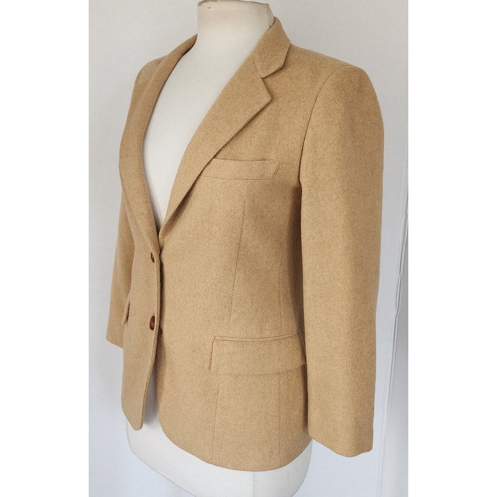 Vintage 70s Beige Blazer Camel Wool Gino Rossi /Petite S