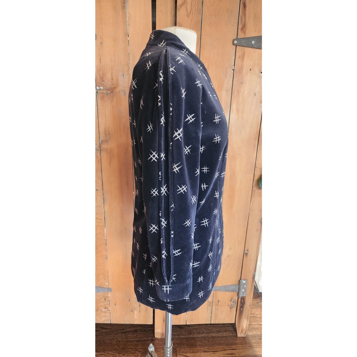 Vintage 80s Armani Blazer Womens Black Velvet Jacket w/ Cream Print / S