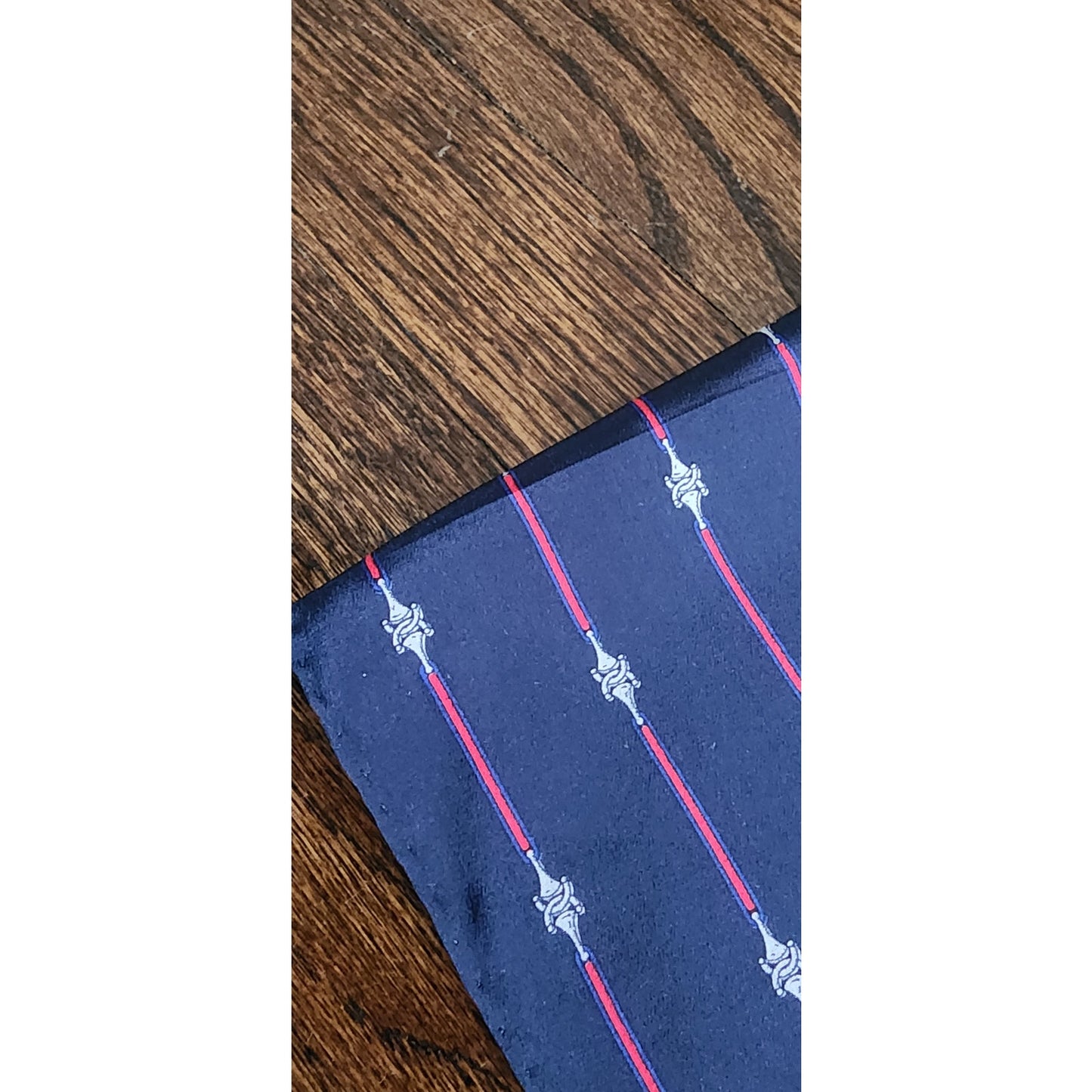 Vintage 70s Gucci Silk Scarf Navy Blue Horsebit Print Rectangular Fringed