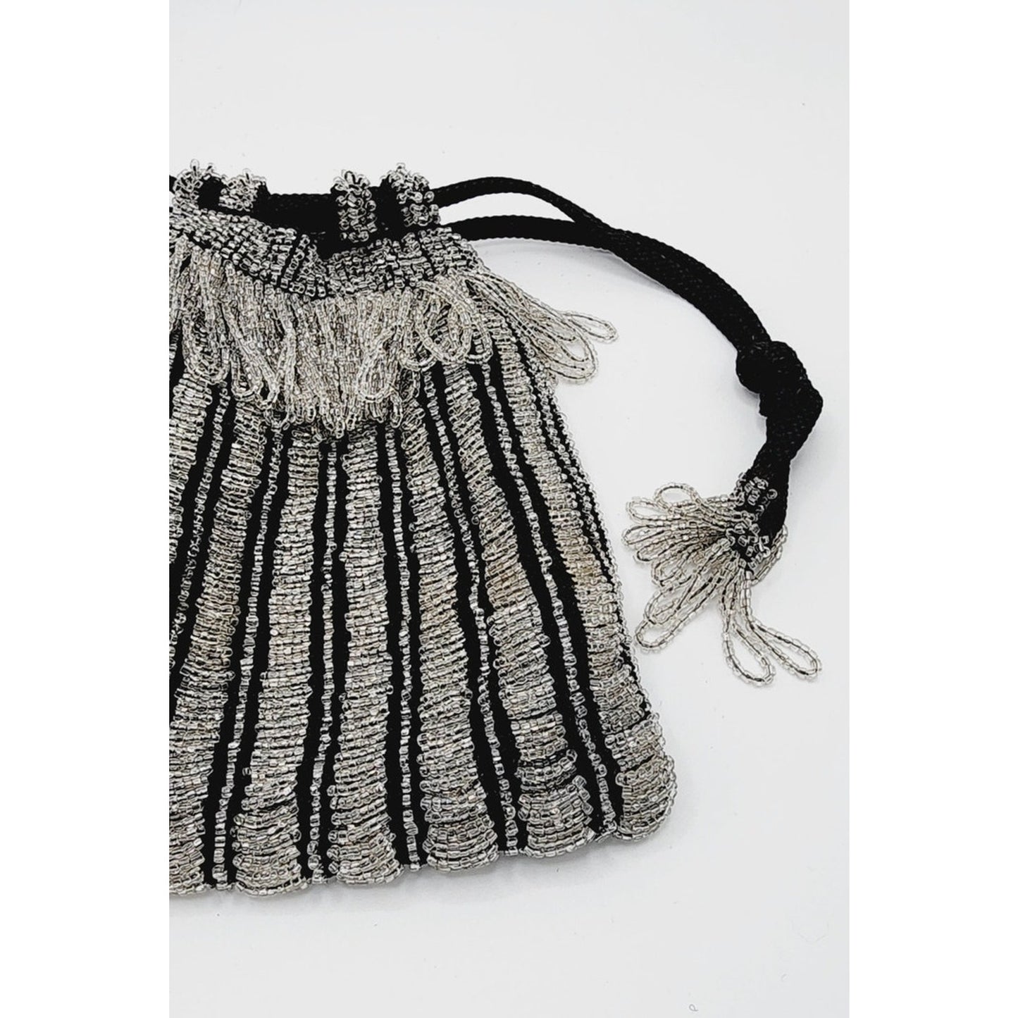 Vintage 20s Beaded Evening Bag Black Silk Pouch Flapper Purse