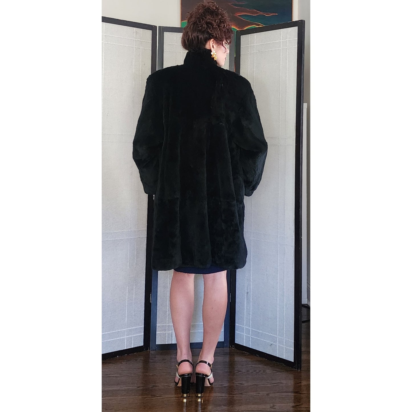 80s Black Rabbit Fur Coat Carole Little for Henri Bendel