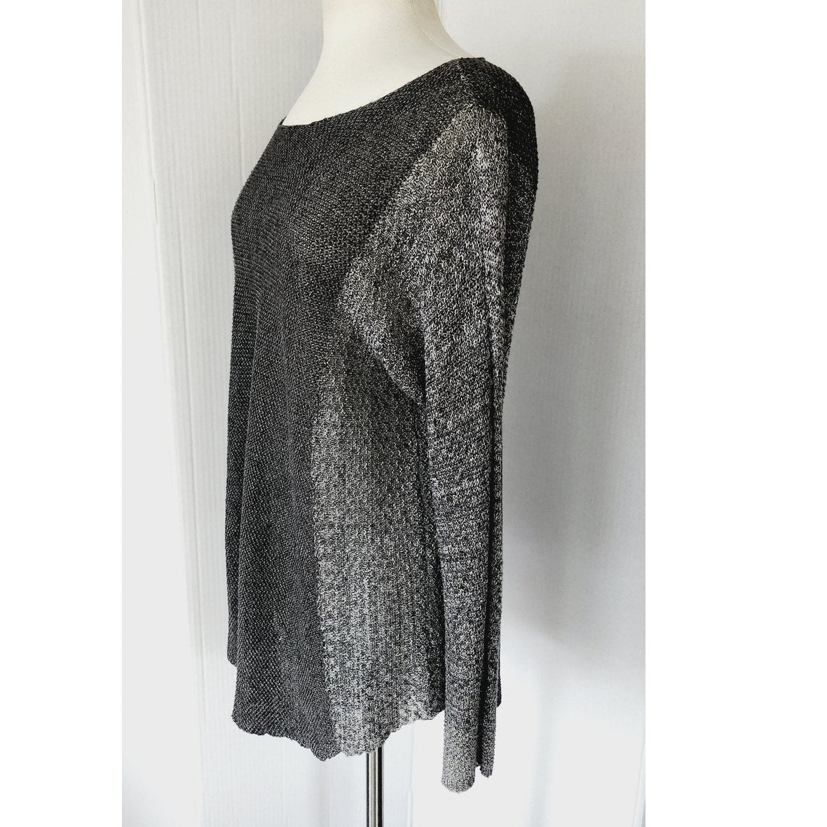 Eileen Fisher Sweater Tunic Gray Mesh Linen Top