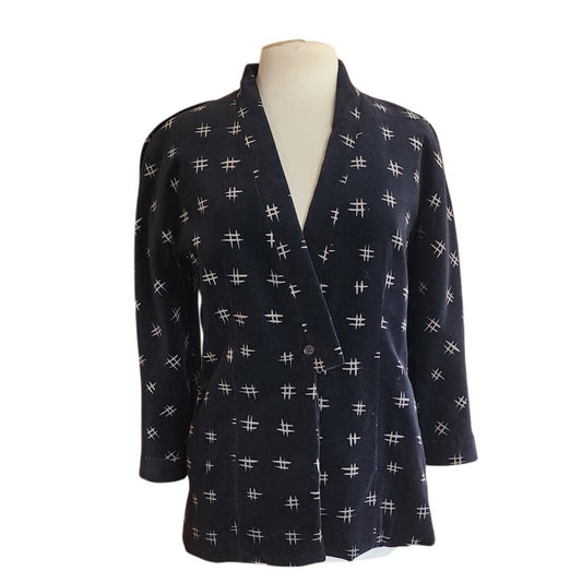 Vintage 80s Armani Blazer Black Velvet Printed Jacket / Small