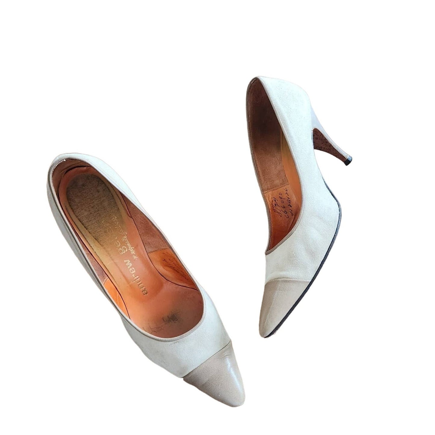 Vintage 50s Beige Shoes High Heels Pointy Toe Andrew Geller Two Toned 8.5