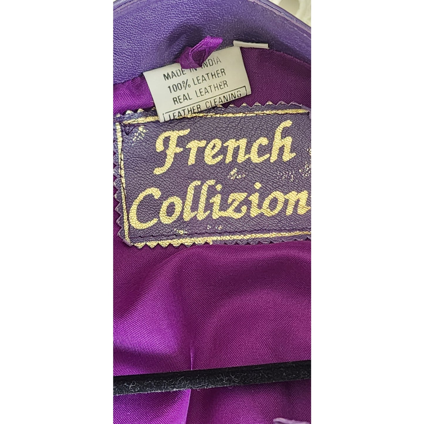 Vintage 1980s Purple Leather Blazer Beaded Sequined Jacket French Collizioni / M