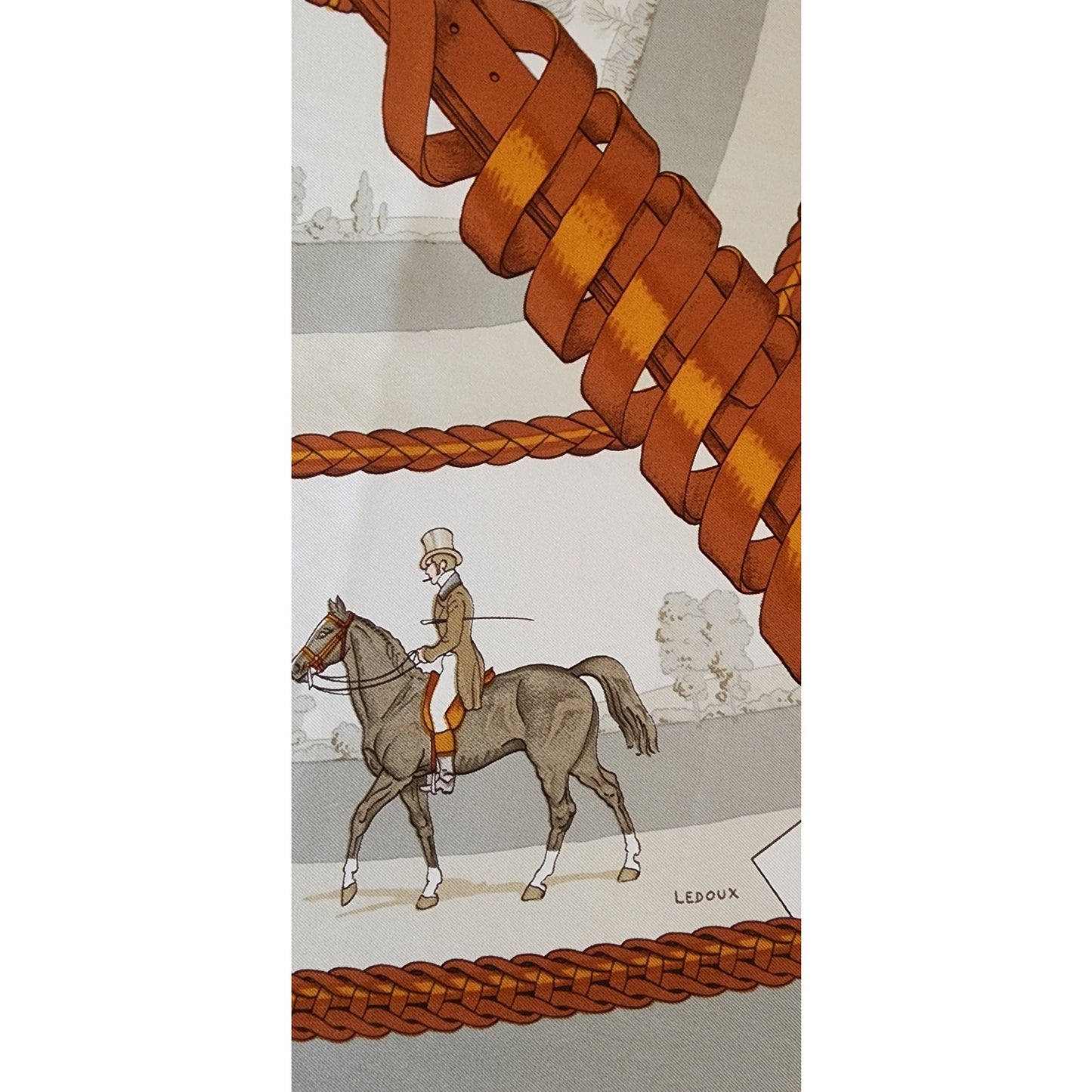Hermes Silk Scarf "Les Allures de Cheval" by Ledoux Equestrian Horse Print Gray