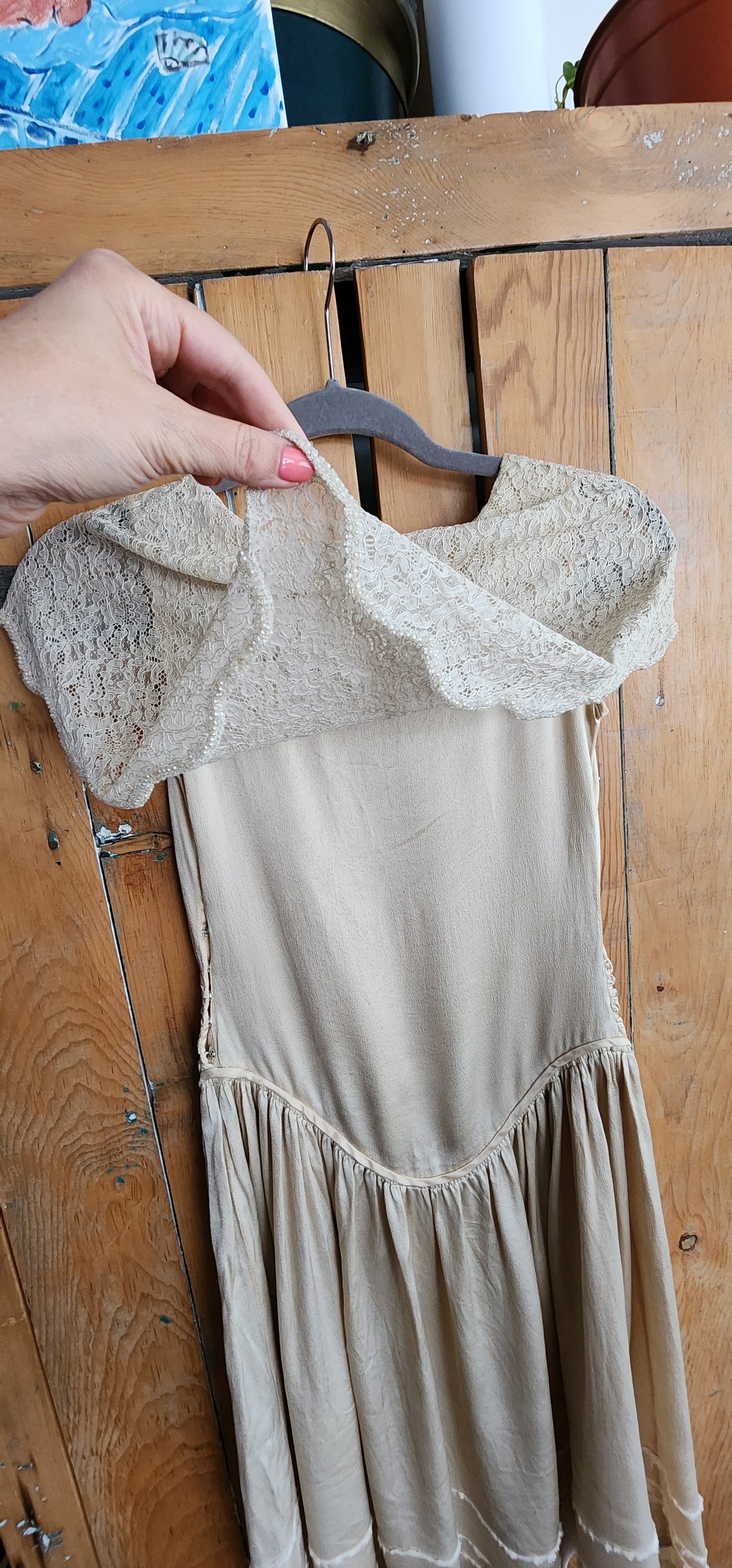 20s Cream Satin & Lace Dress AS IS  Junior Size / XS