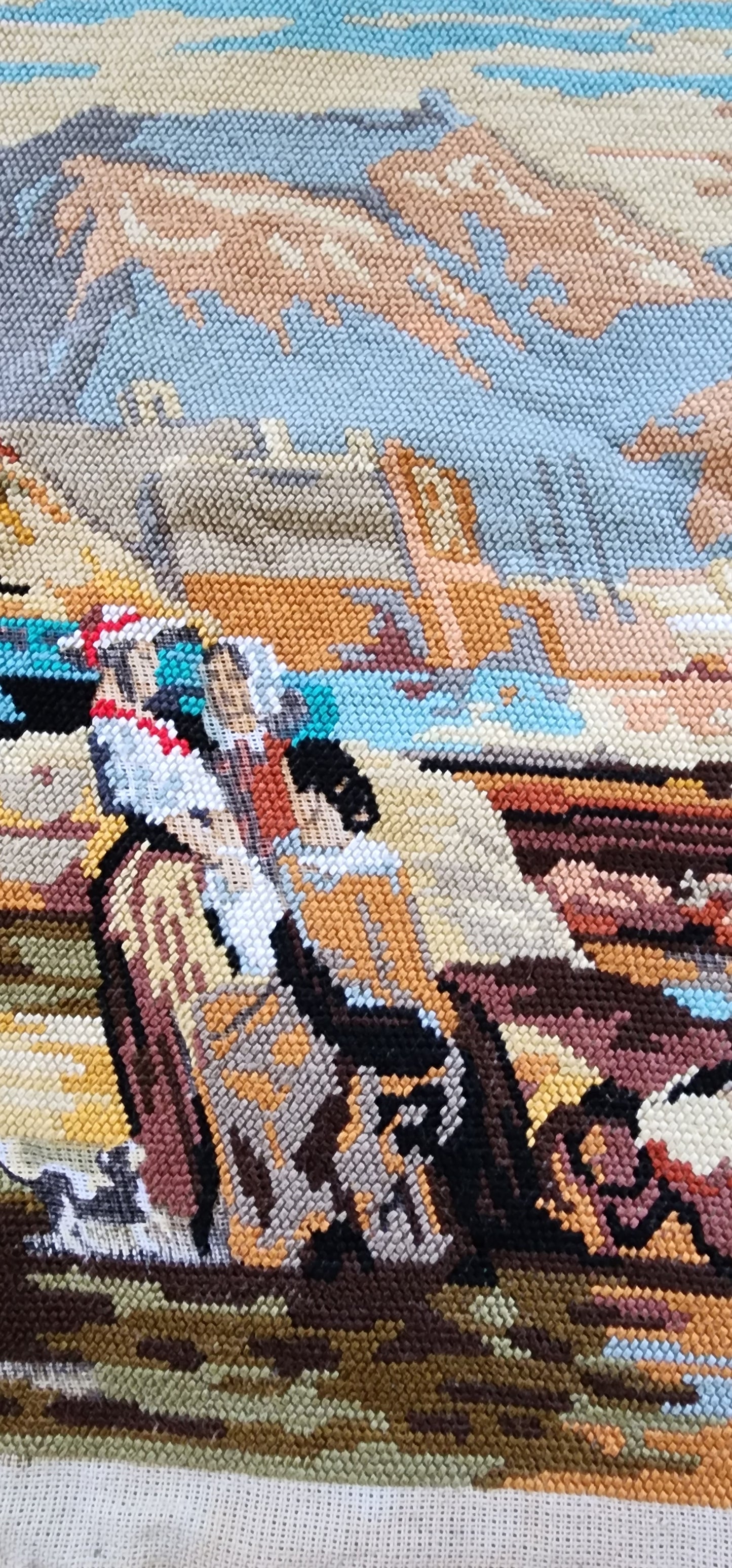 Needlepoint Panel French Village Scene by Water Au Bord du Lac Royal Paris