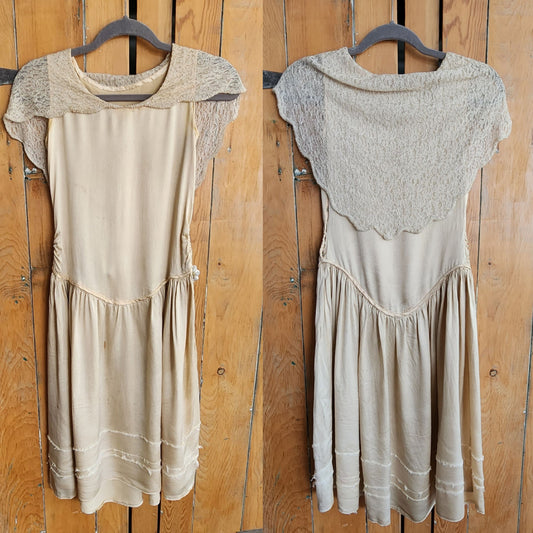 20s Cream Satin & Lace Dress AS IS  Junior Size / XS