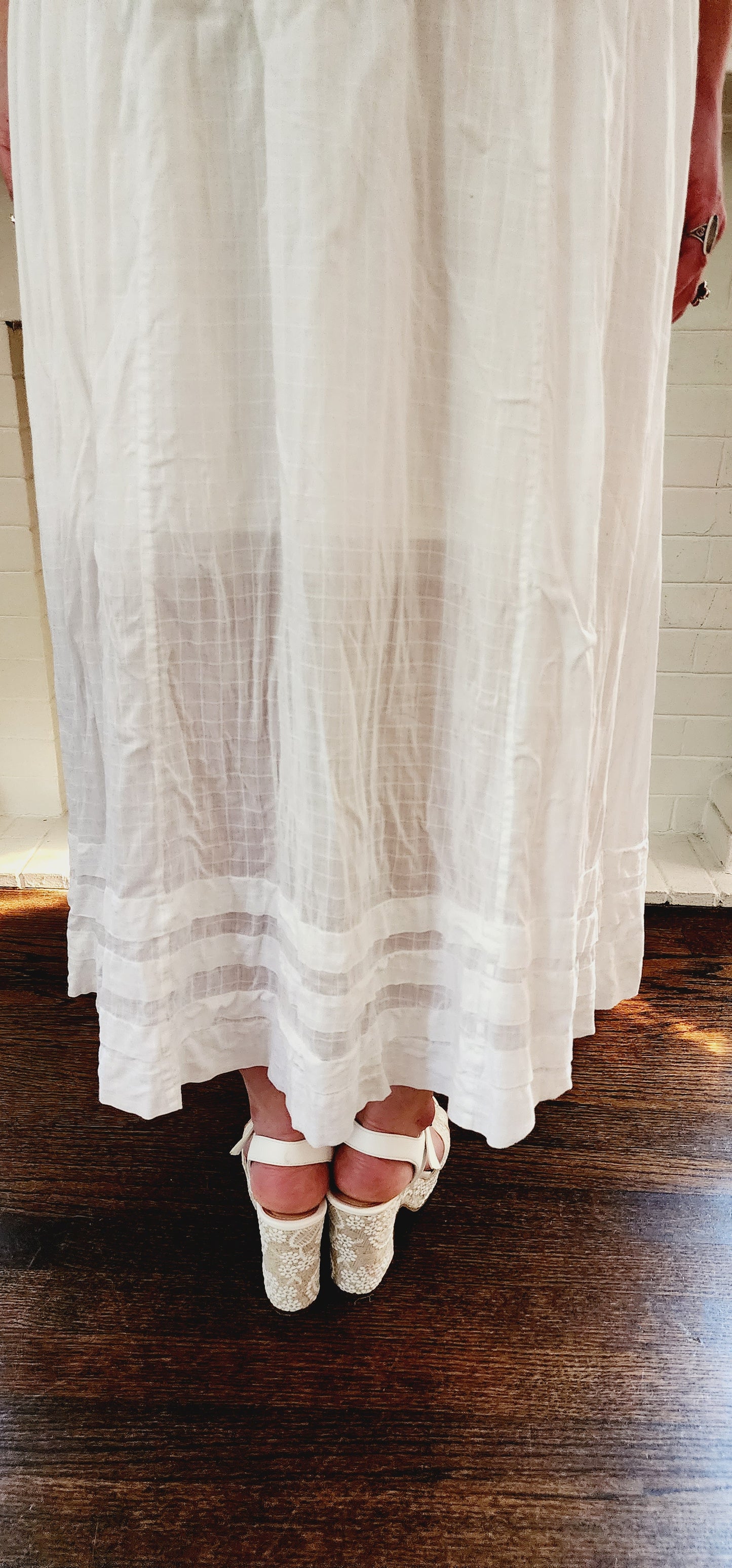 Edwardian White Cotton Day Dress Embroidered Lace Trim