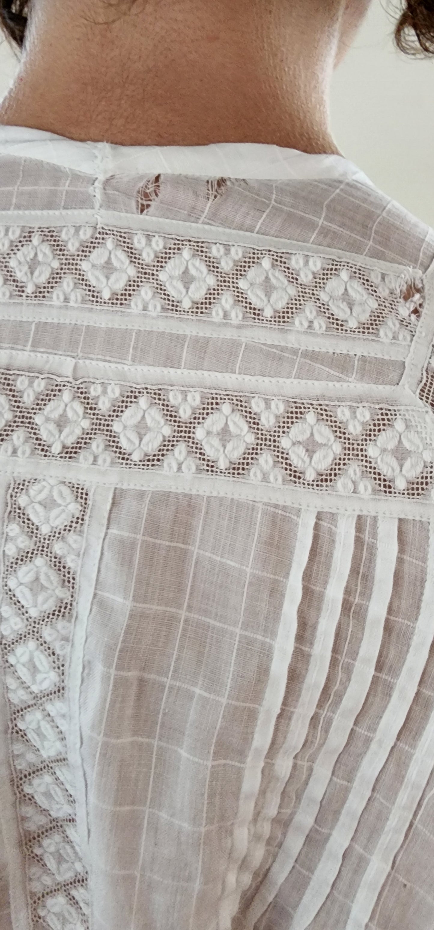 Edwardian White Cotton Day Dress Embroidered Lace Trim