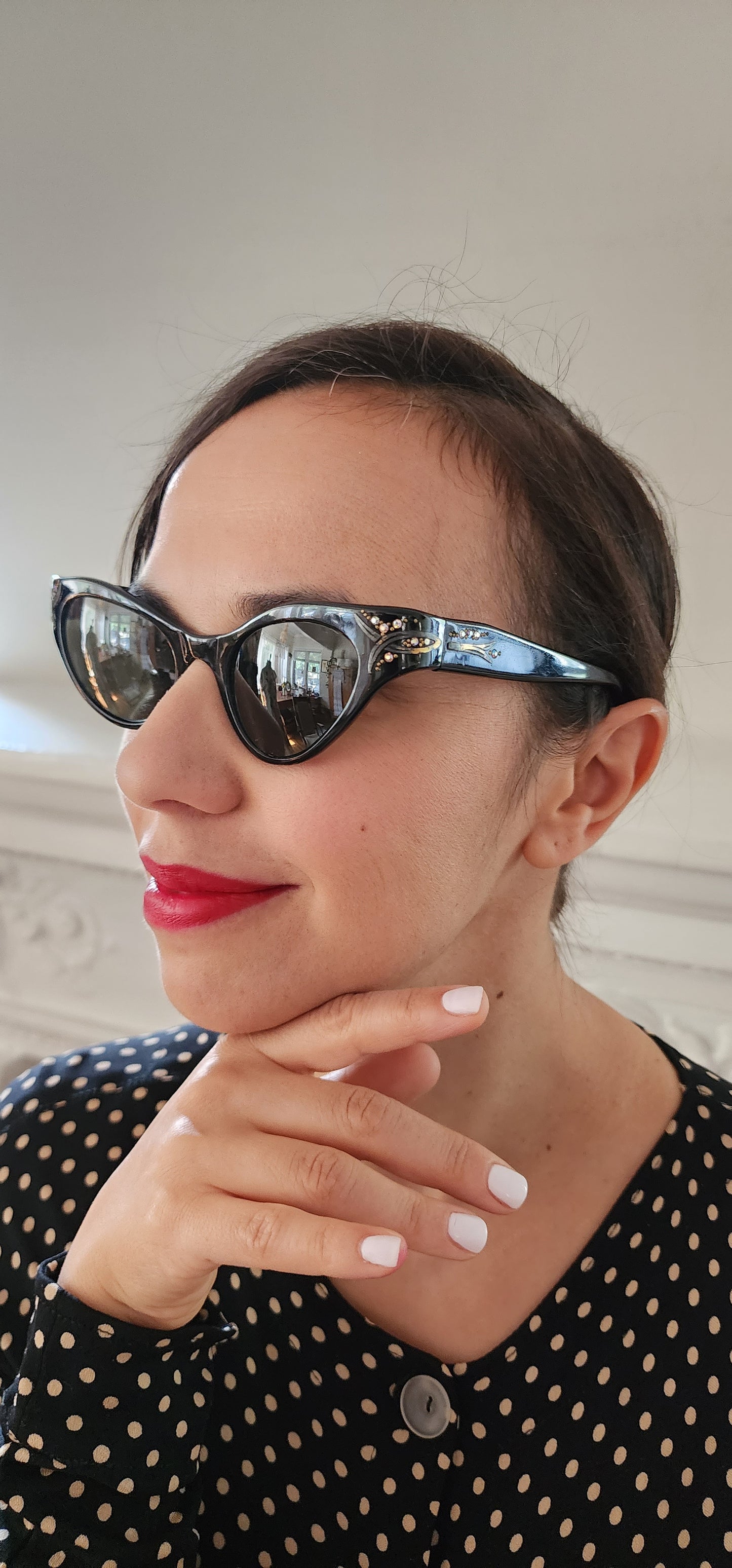 50s SWANK Cat Eye Glasses Black Rhinestone Frames Made in France