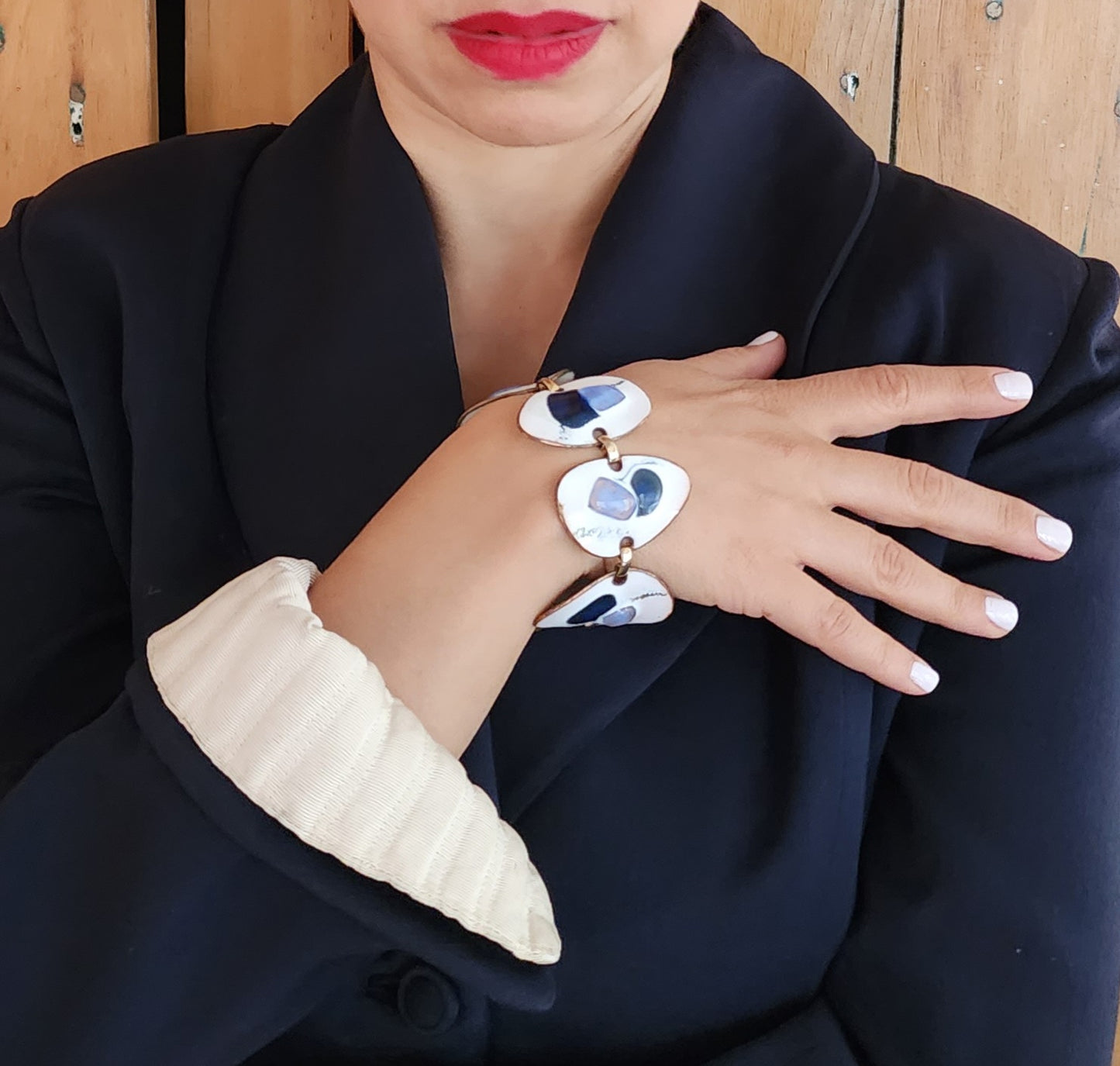 60s Enamel Bracelet Scandinavian MCM K Denning Signed