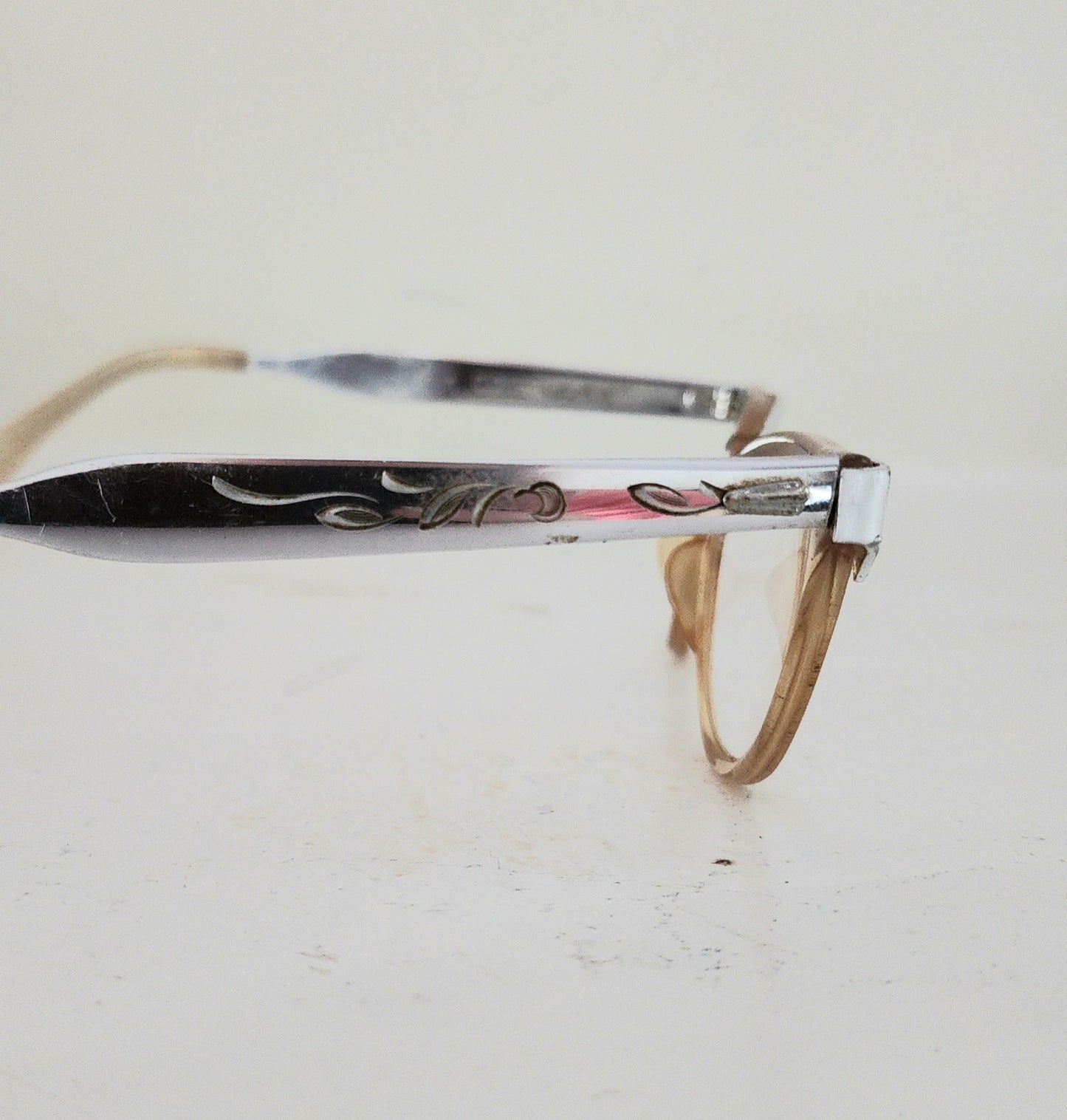 50s Eye Glasses Chased Silver Frames