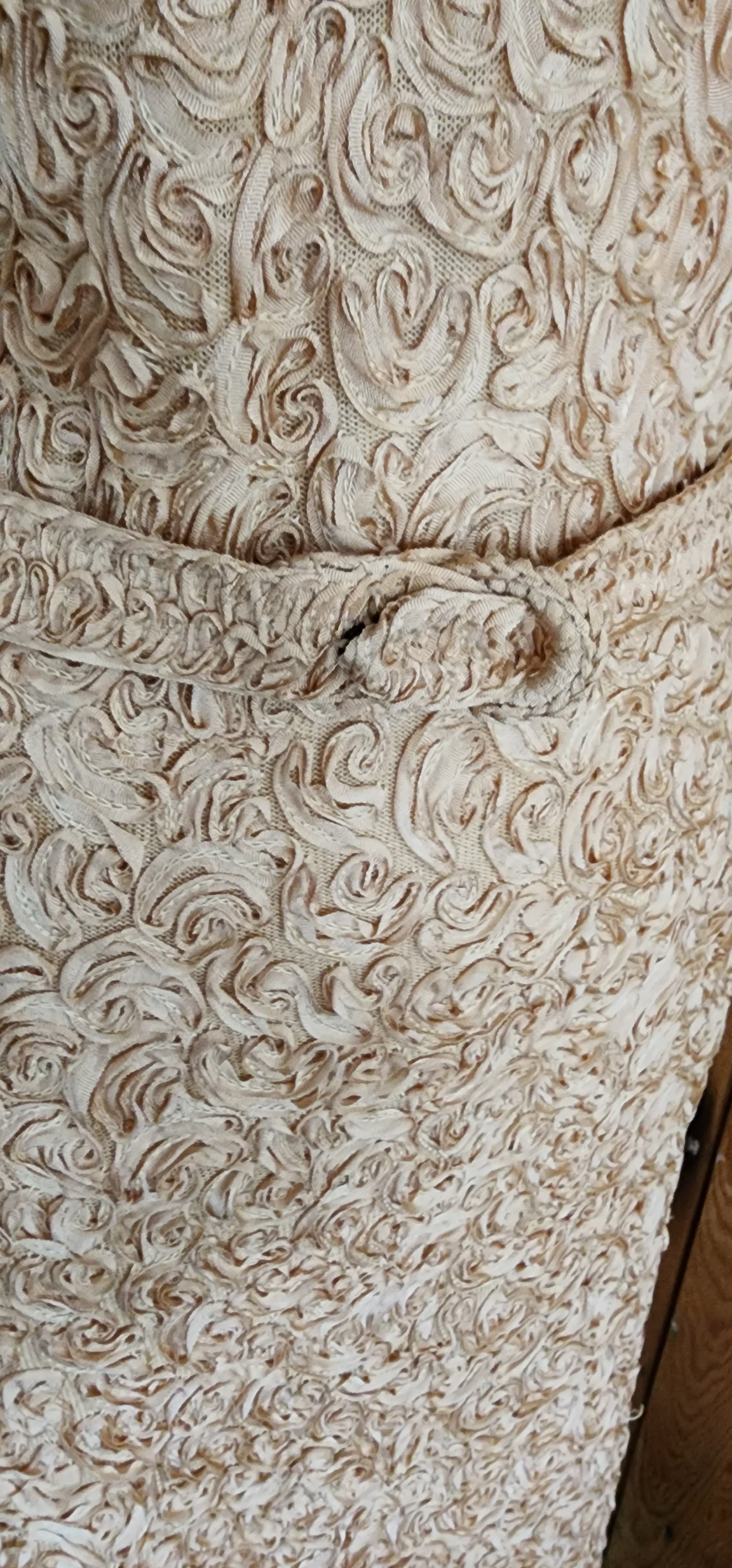 50s Peach Pink Party Dress Ribbon Lace Short Sleeves Caledonia