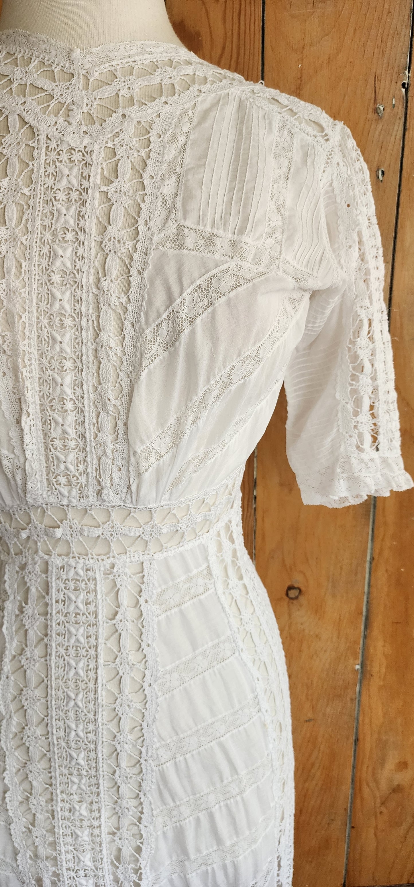 Edwardian Lingerie Dress White Cotton Crochet Lace XS