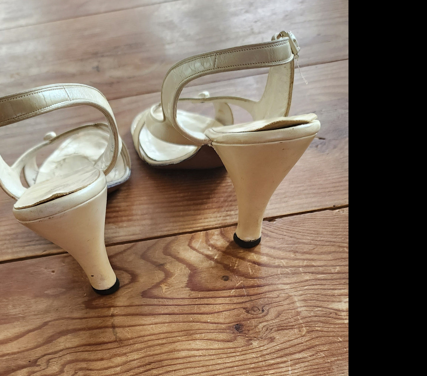 50s White Leather Party Shoes Heels Slingbacks O'Connor Goldberg Size 8