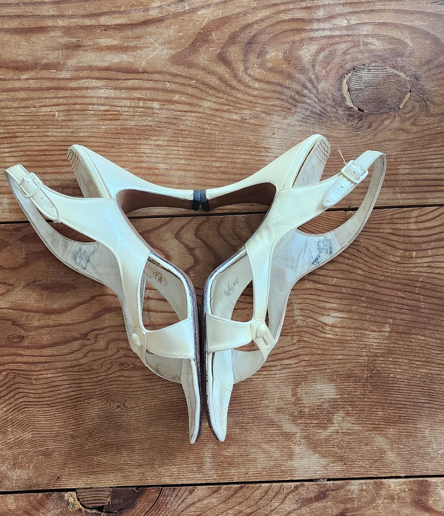 50s White Leather Party Shoes Heels Slingbacks O'Connor Goldberg Size 8