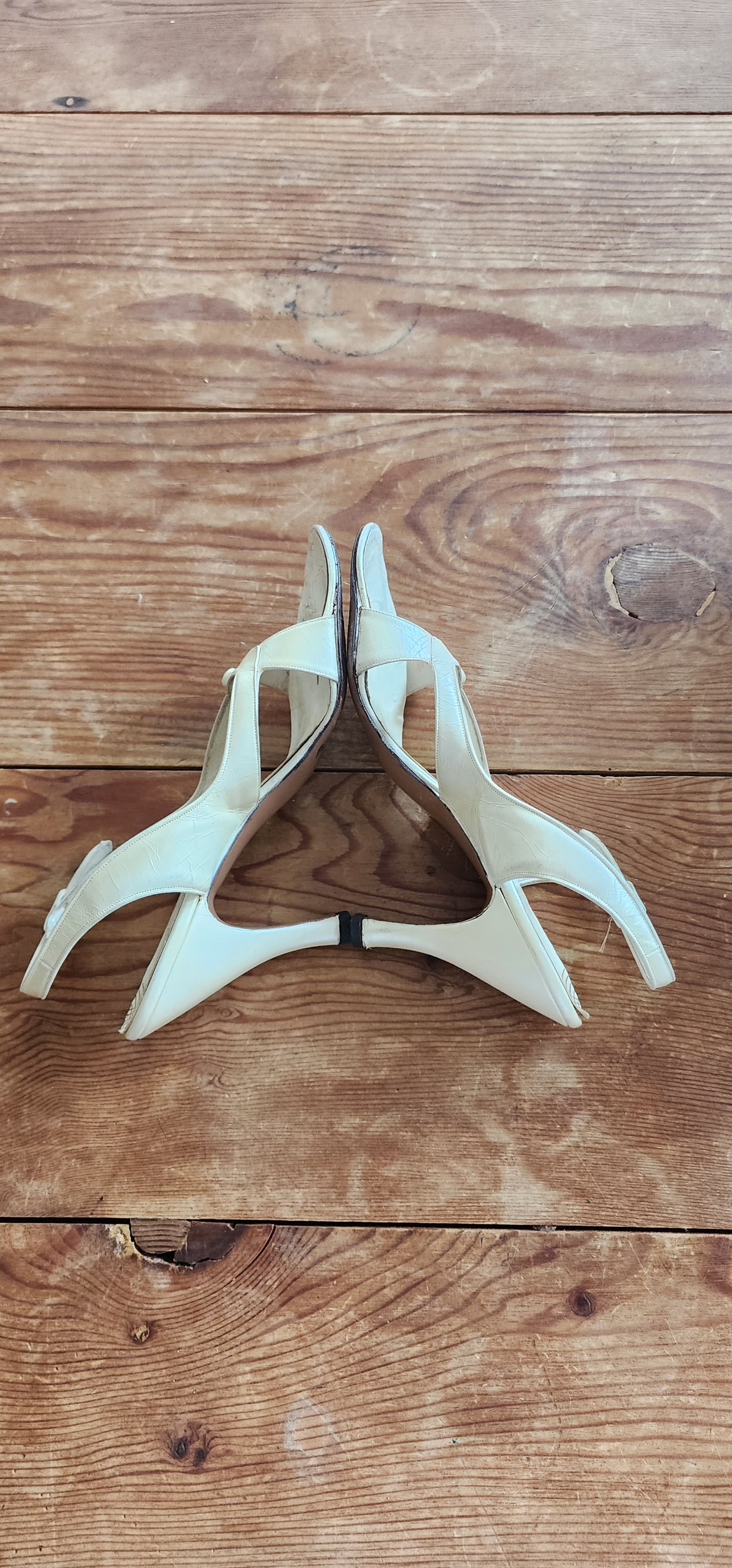 50s White Leather Party Shoes Heels Slingbacks O'Connor Goldberg Size 8