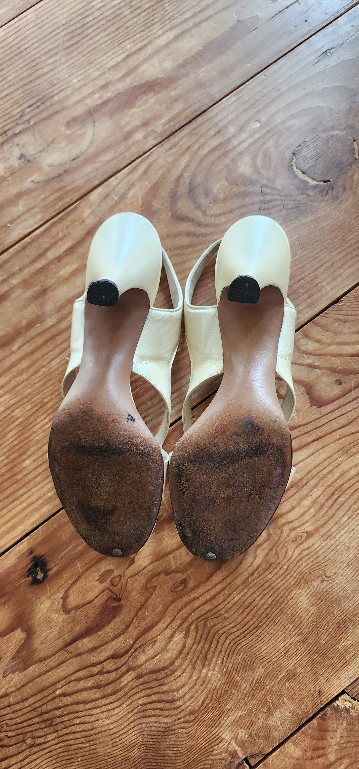 50s White Leather Party Shoes Heels Slingbacks O'Connor Goldberg Size 8