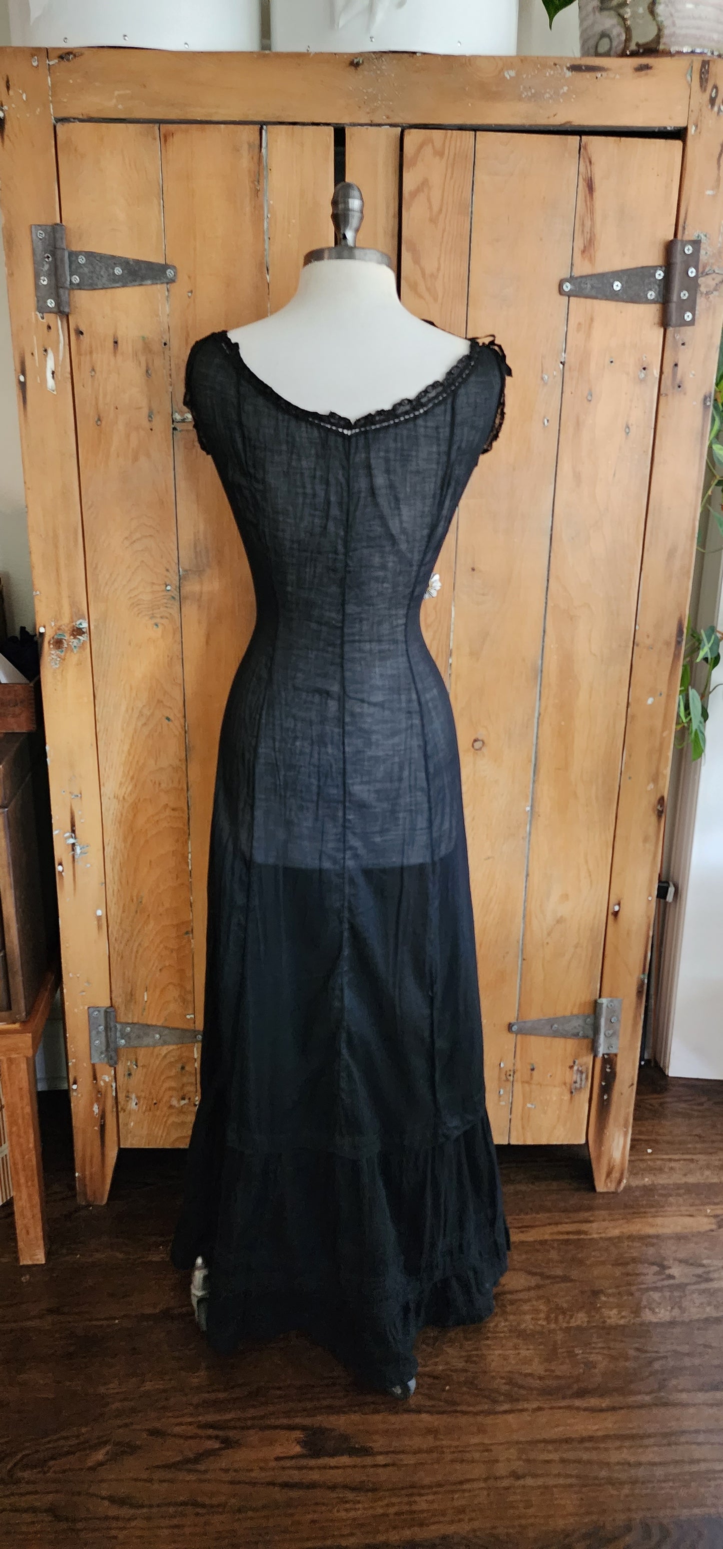 Edwardian Black Slip Dress Button Down Front