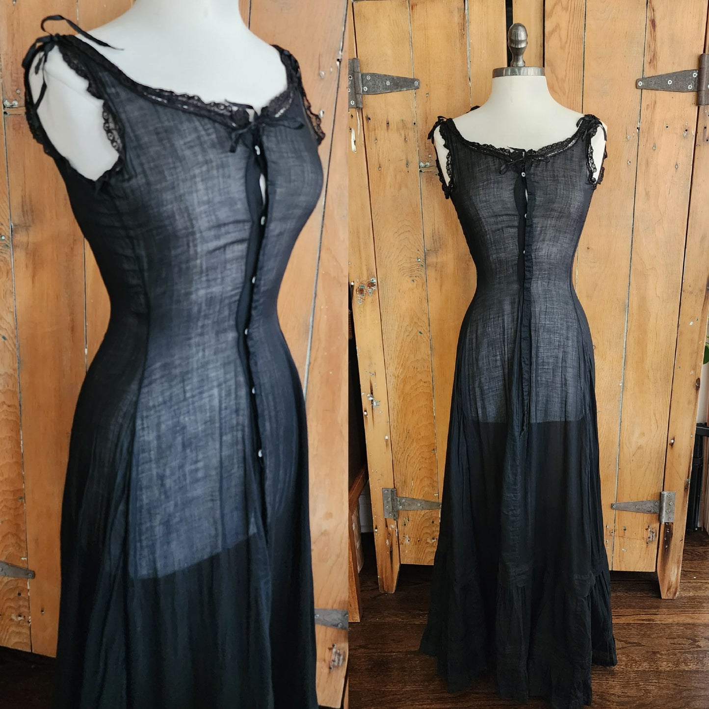 Edwardian Black Slip Dress Button Down Front