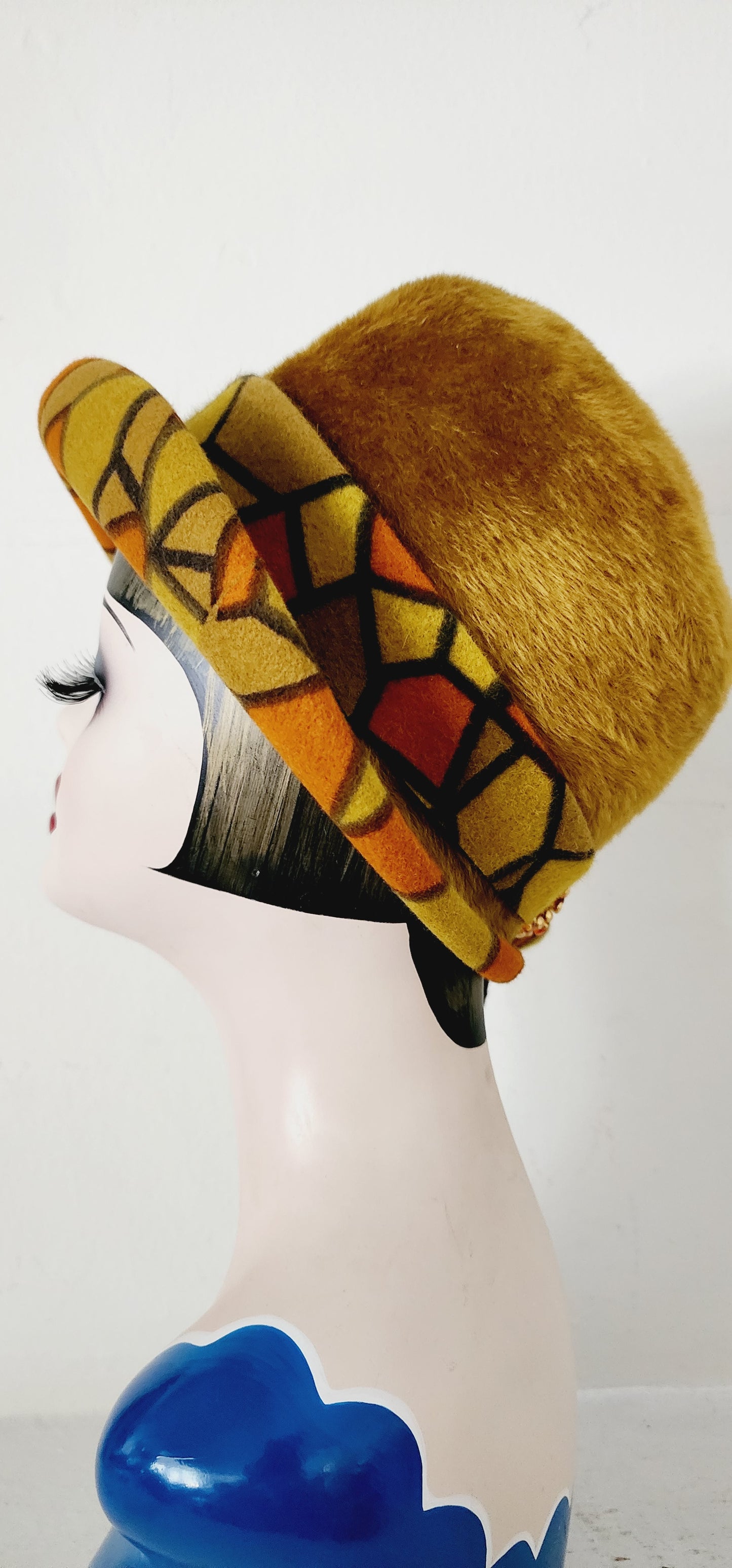 60s Mustard Yellow Brimmed Hat Shaggy Velour Lazarus
