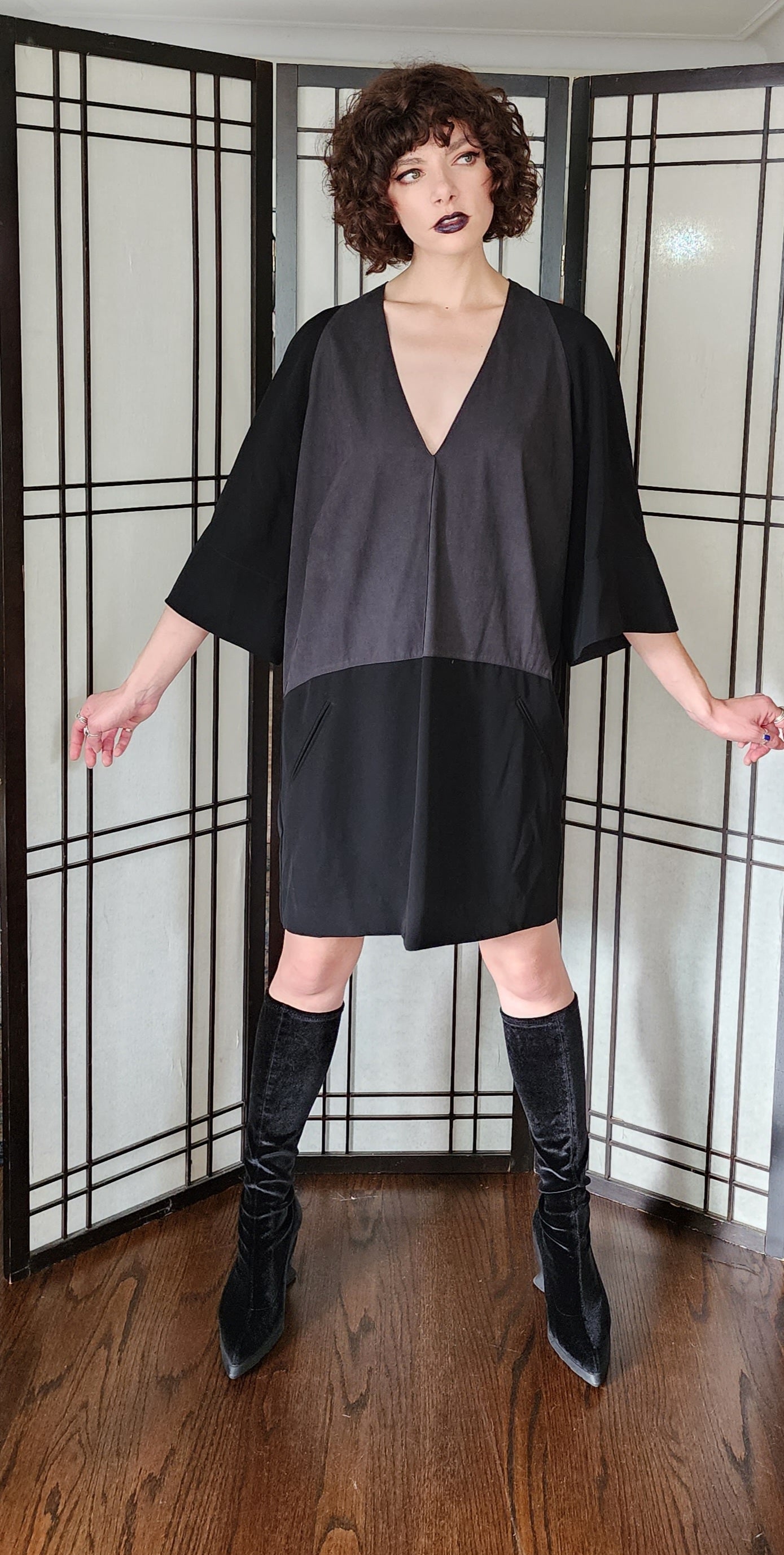 Derek Lam Dress Black & Gray Faux Suede / NWT / M