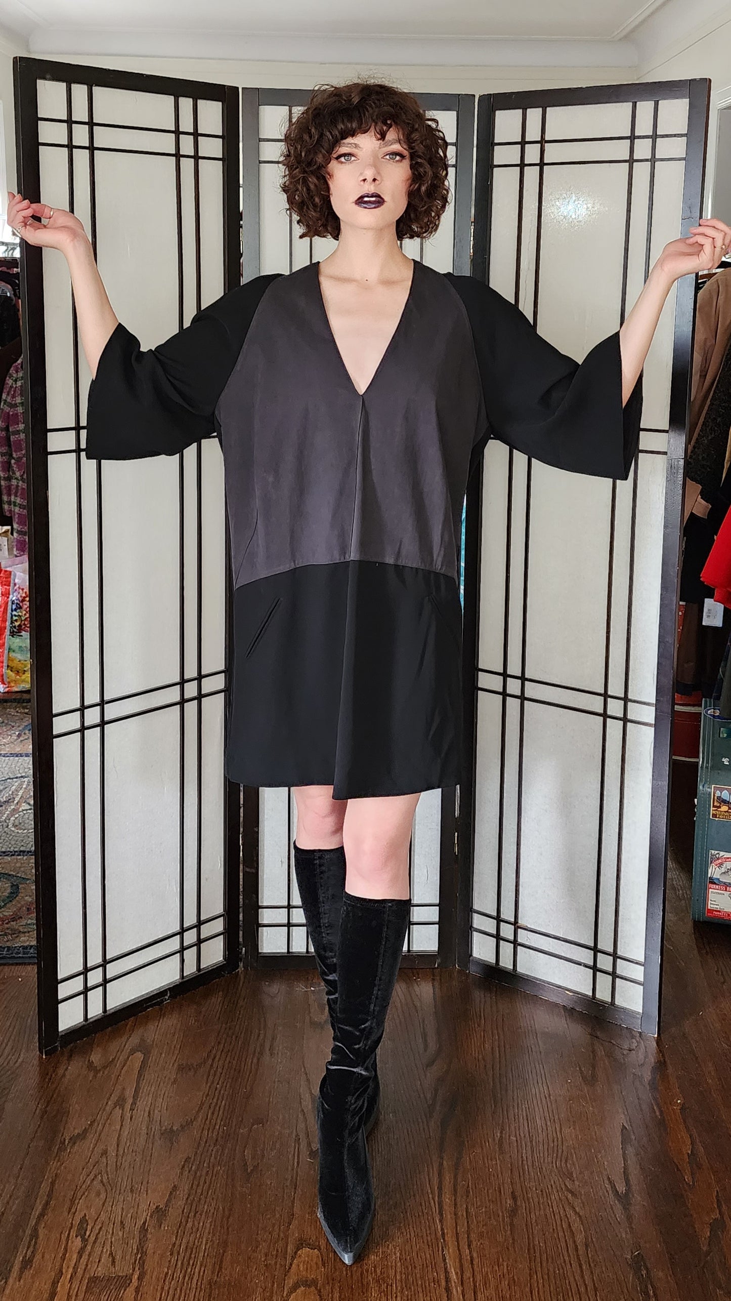 Derek Lam Dress Black & Gray Faux Suede / NWT / M