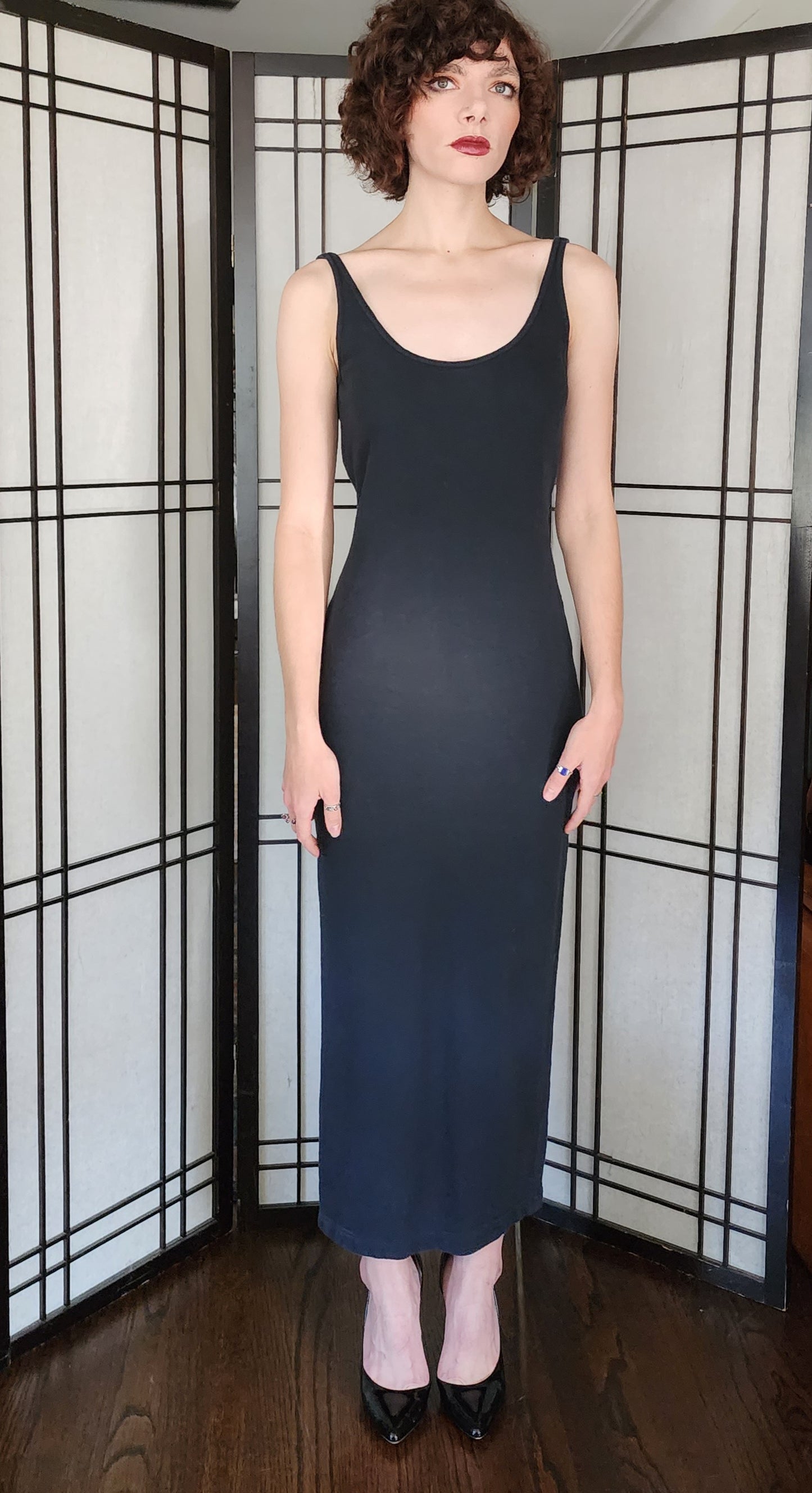 90s Isaac Mizrahi Dress Bodycon Long Black Sleeveless M