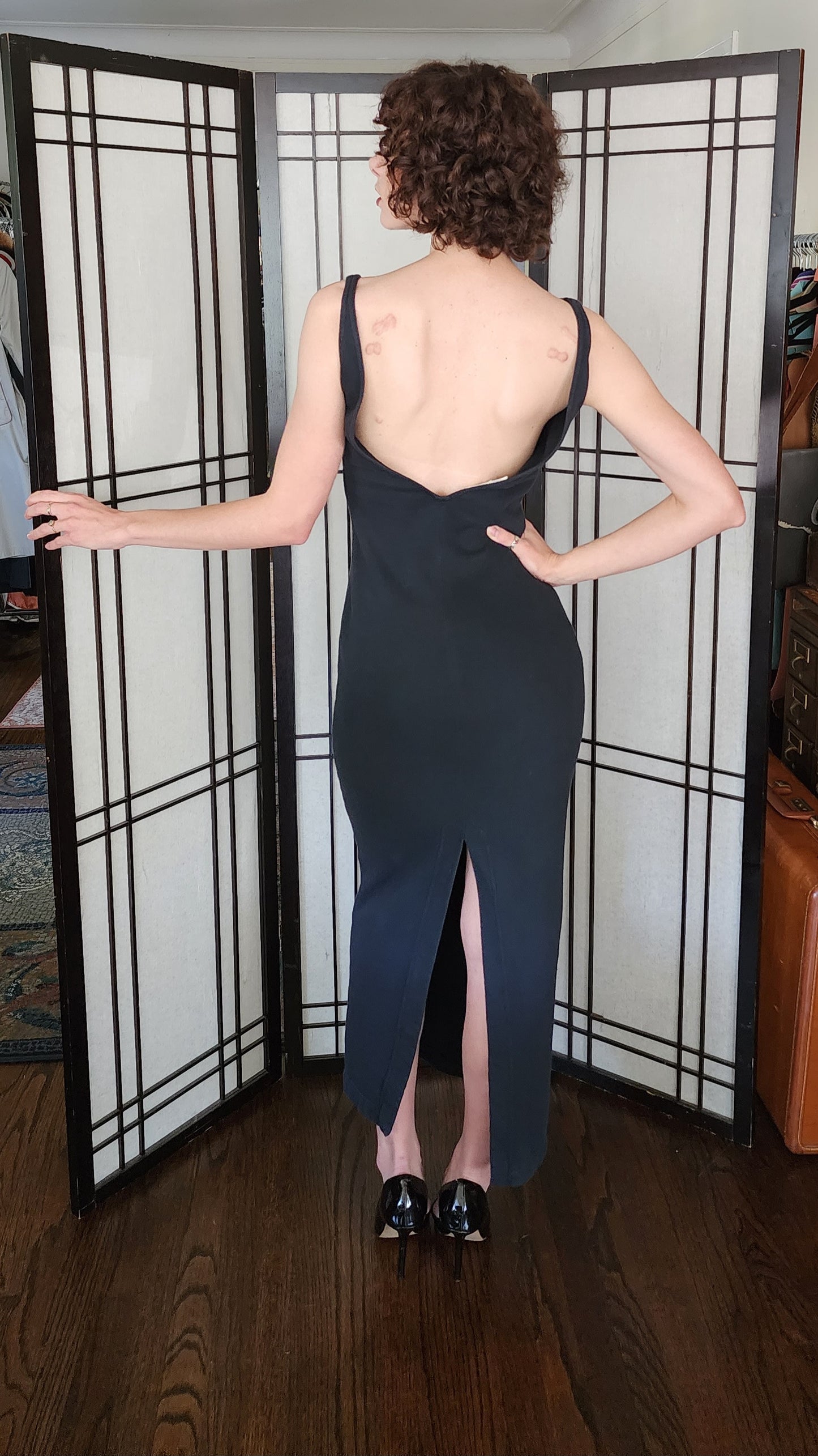 90s Isaac Mizrahi Dress Bodycon Long Black Sleeveless M