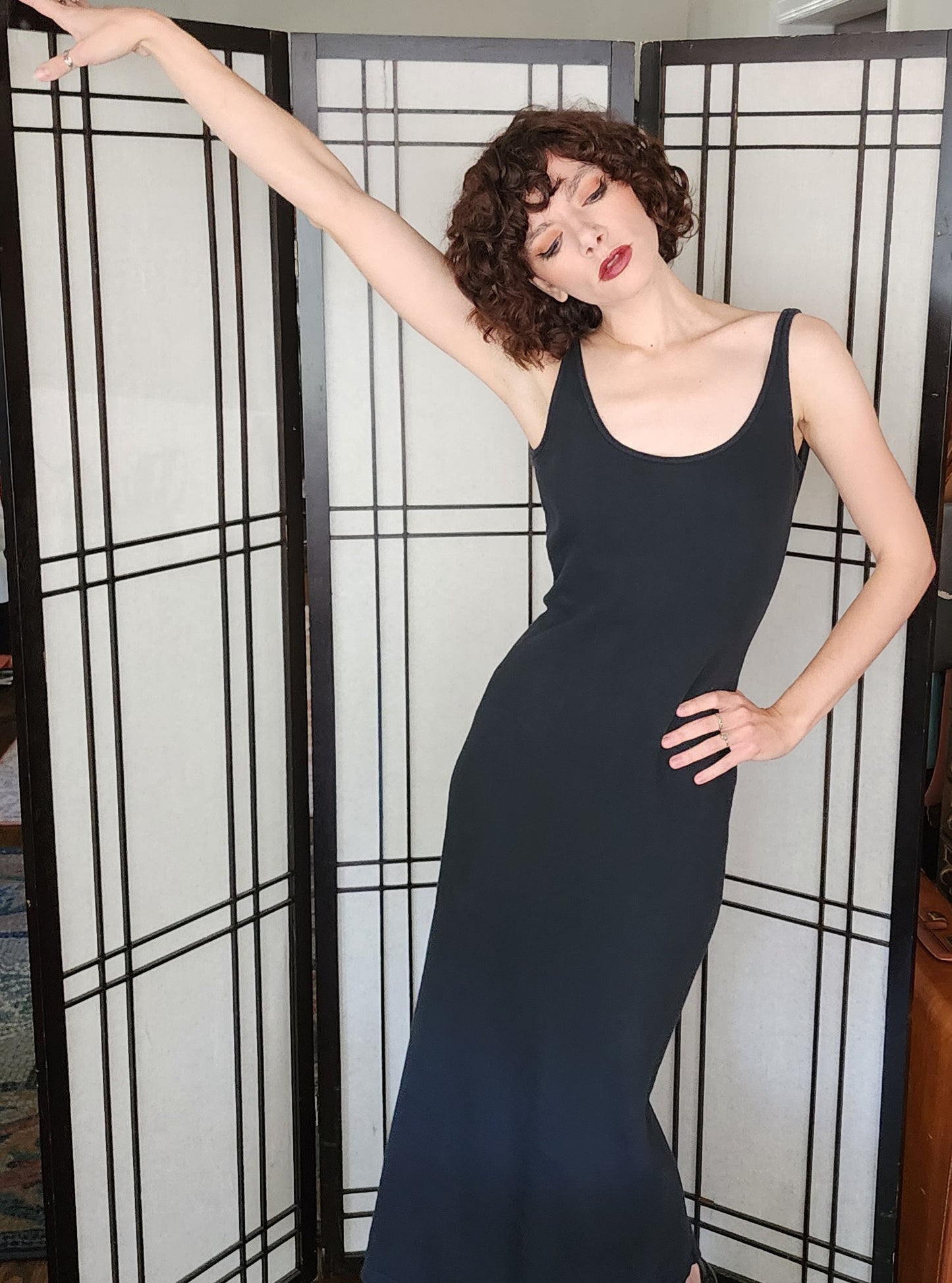 90s Isaac Mizrahi Dress Bodycon Long Black Sleeveless M