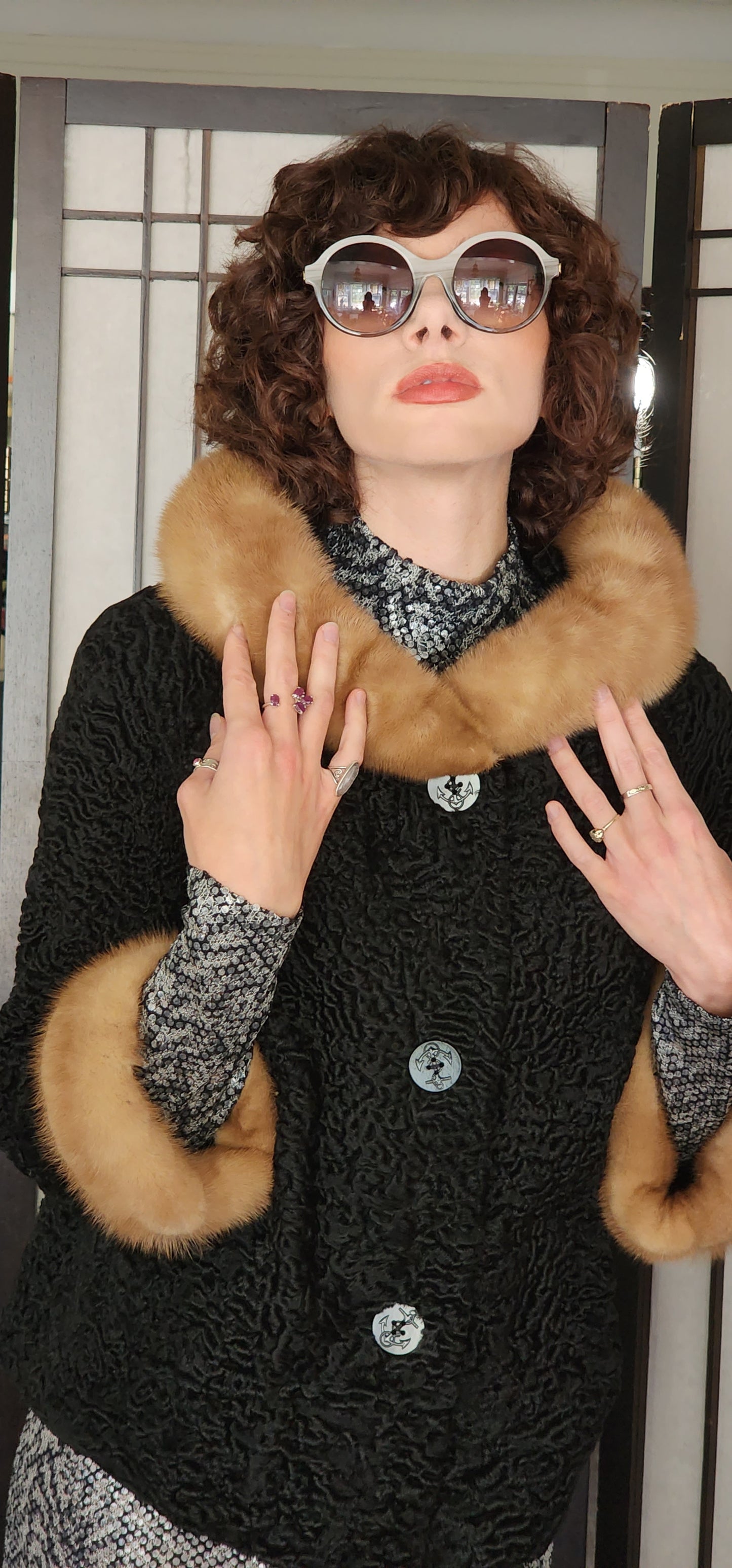 50s Persian Wool Jacket w/Fur Mink Collar Evans