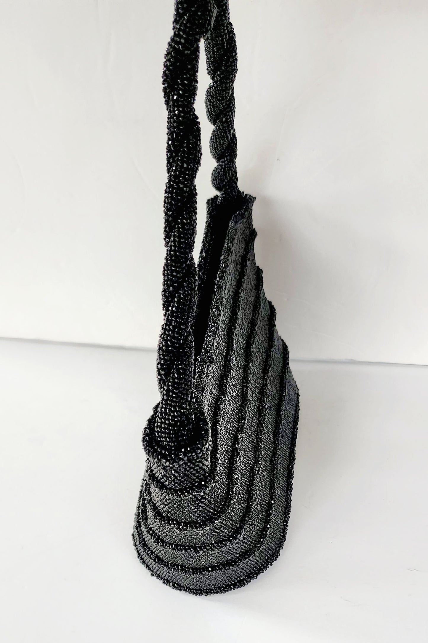 50s Black Beaded Handbag Shiny Hematite