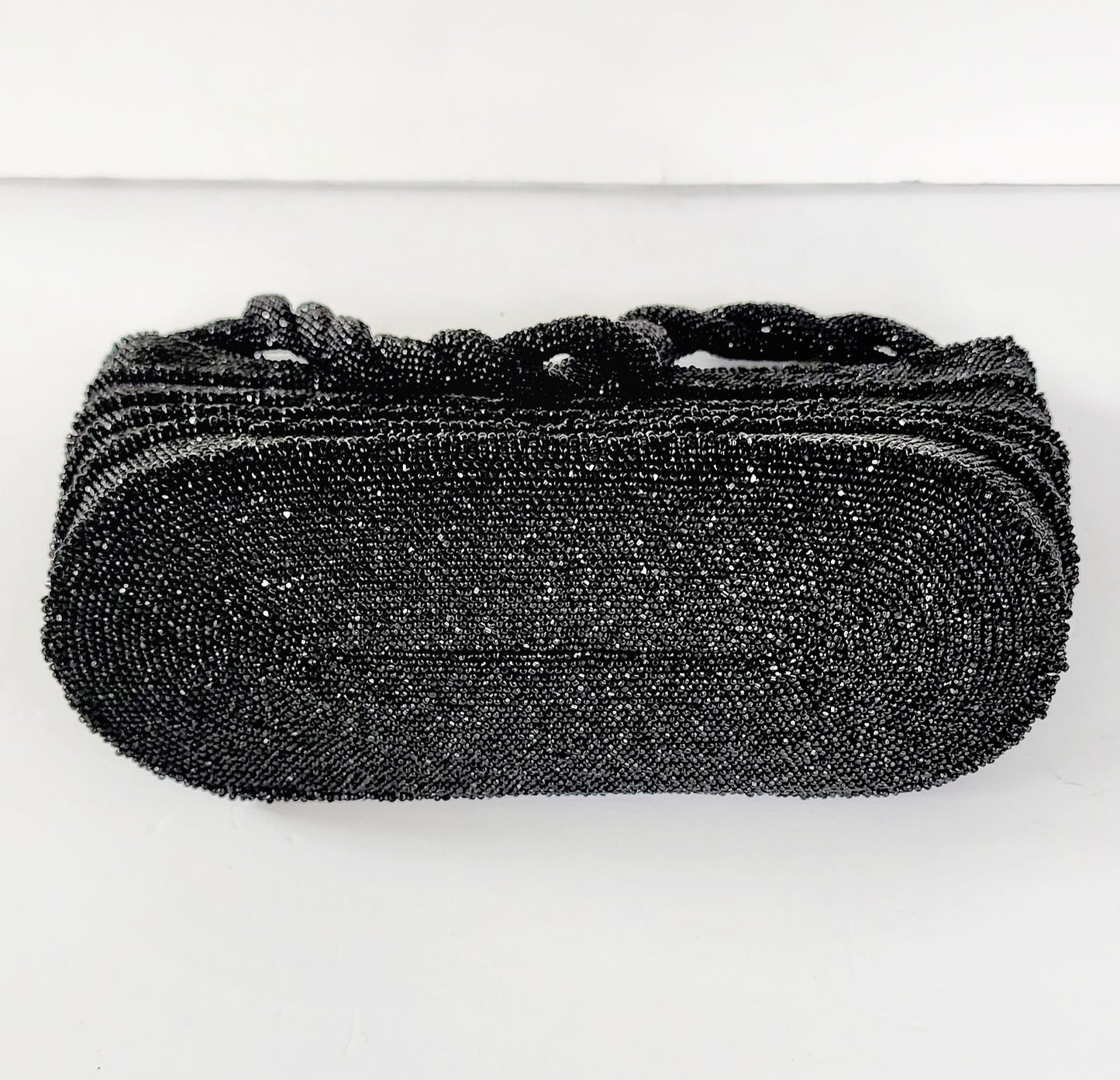 50s Black Beaded Handbag Shiny Hematite