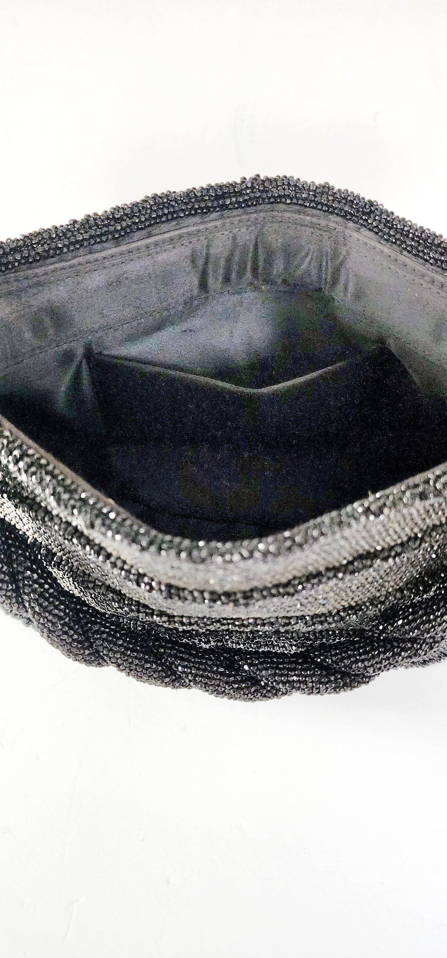 50s Black Beaded Handbag Shiny Hematite