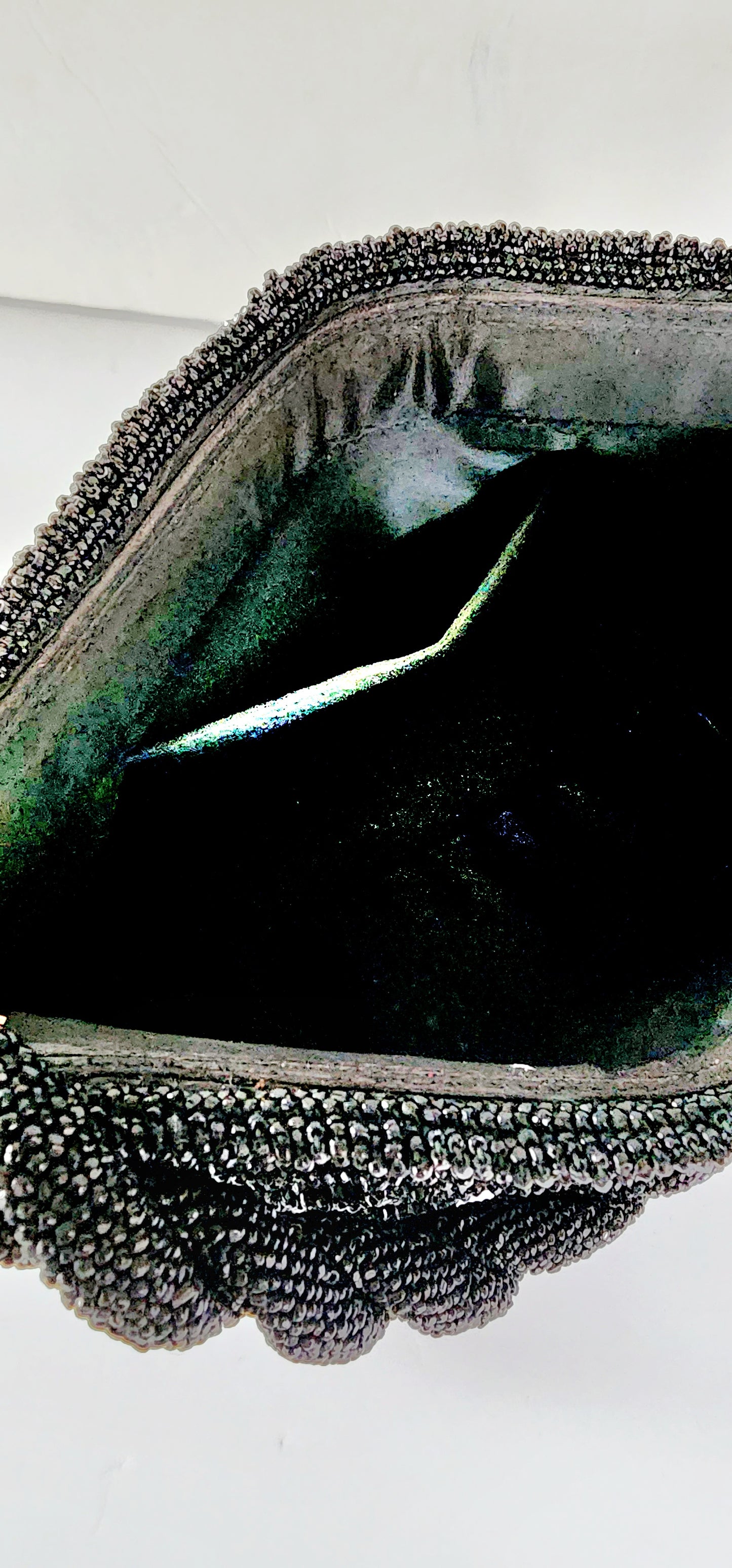 50s Black Beaded Handbag Shiny Hematite
