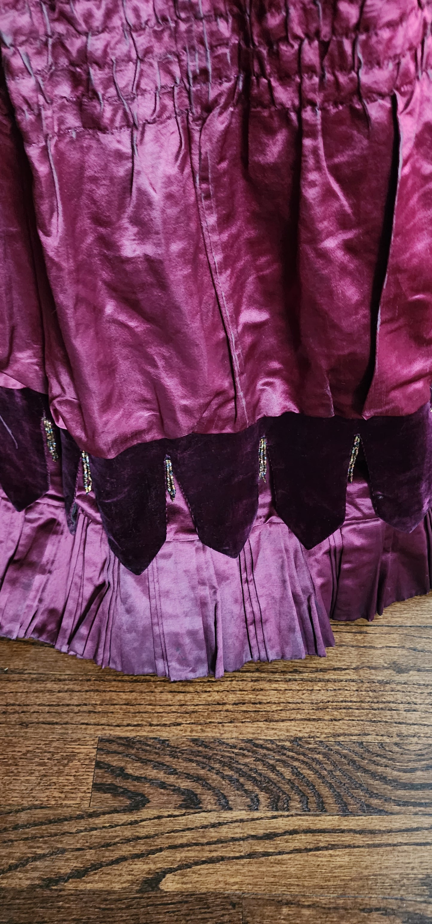 Edwardian Skirt in Burgundy Red Silk Velvet Bead Trim