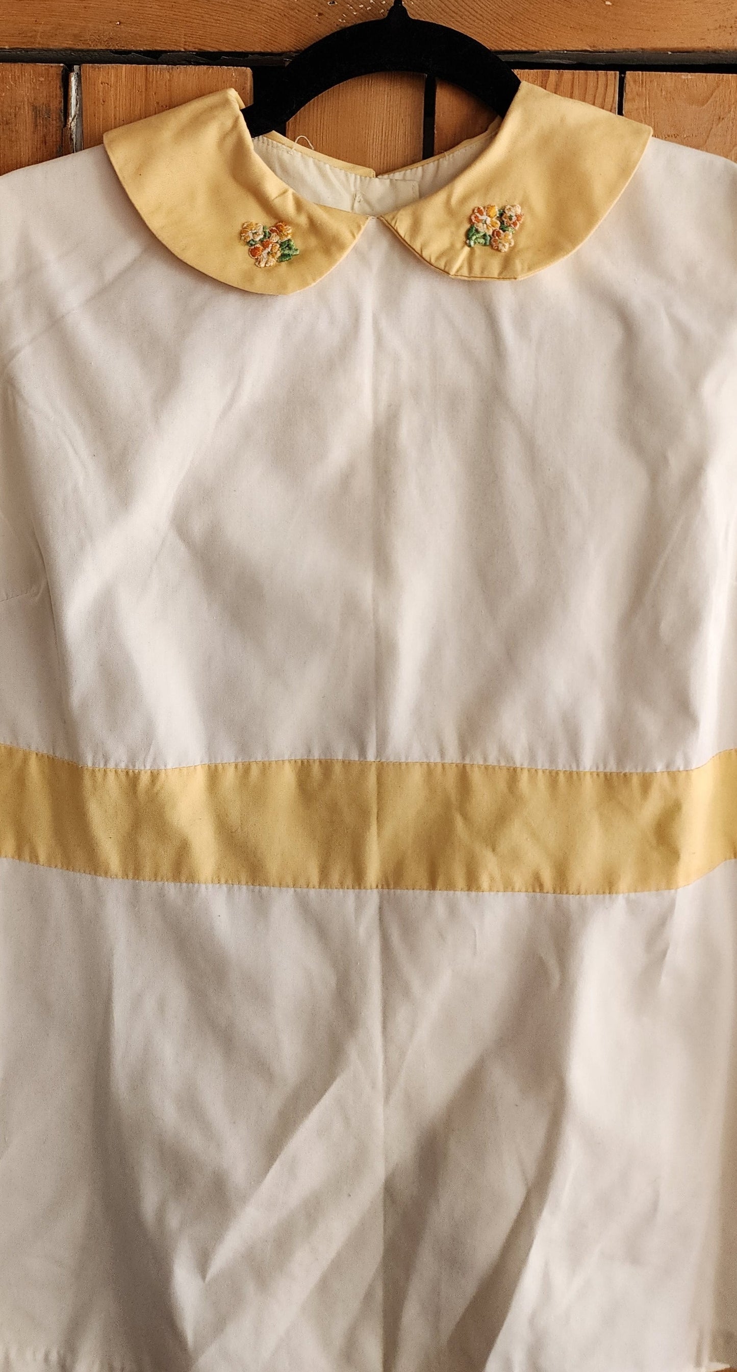 60s Maternity Summer Top White Yellow Cotton Peter Pan Collar