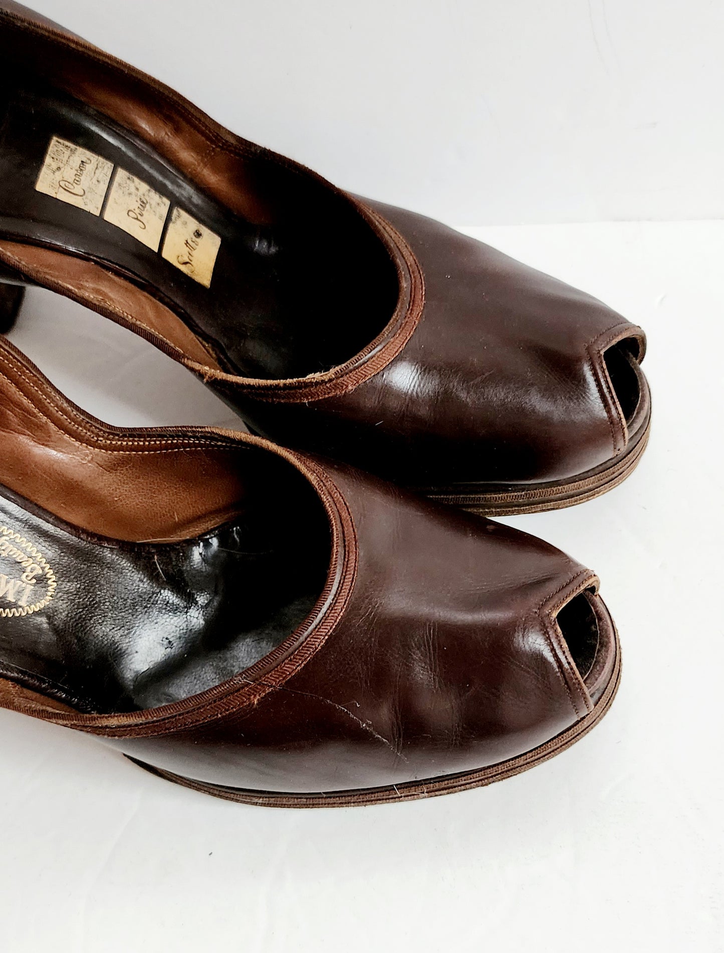 40s Brown Shoes Peep Toe High Heel Slingbacks Size 10 RARE