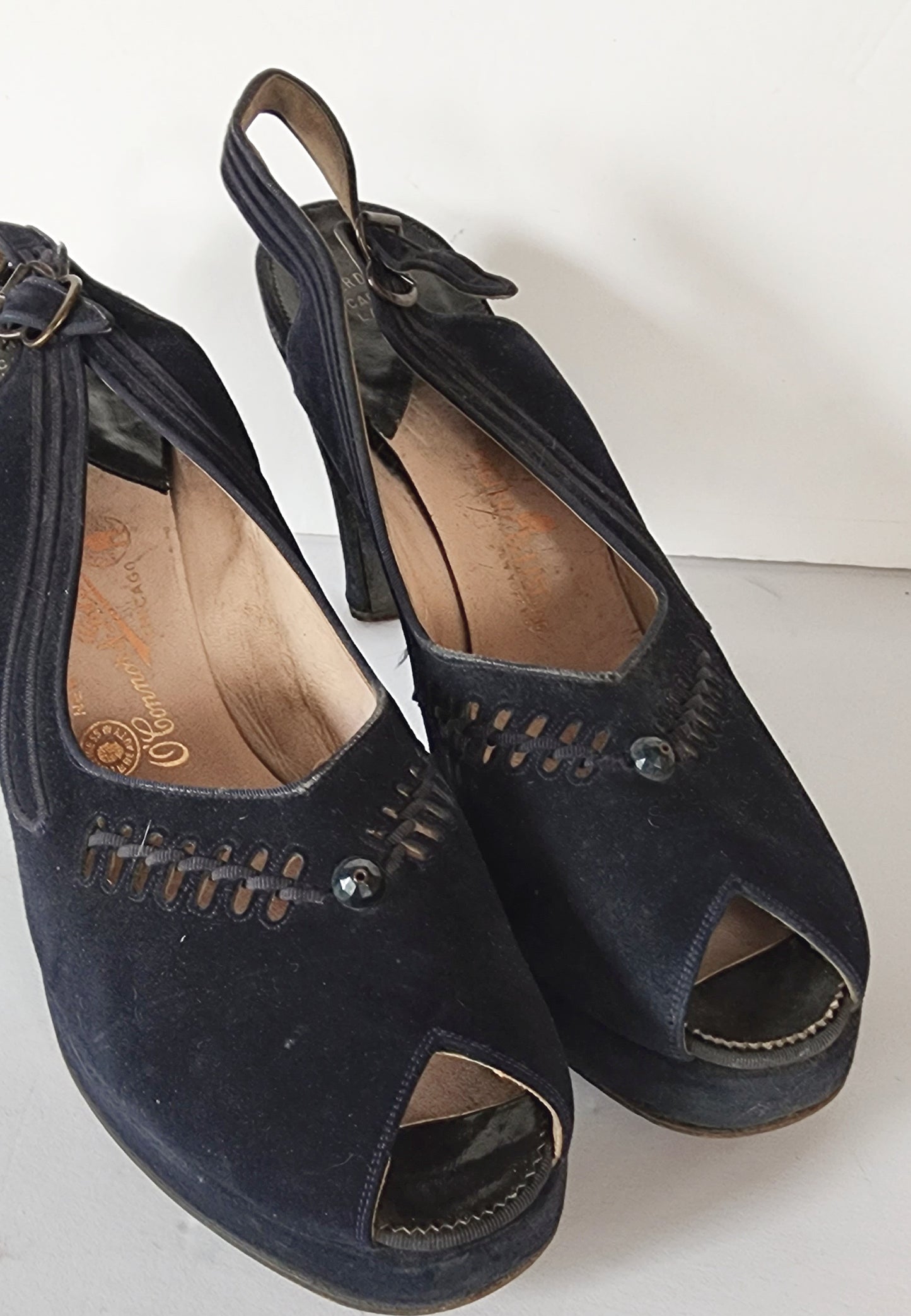 40s Peep Toe Black Shoes High Heel Slingbacks 10