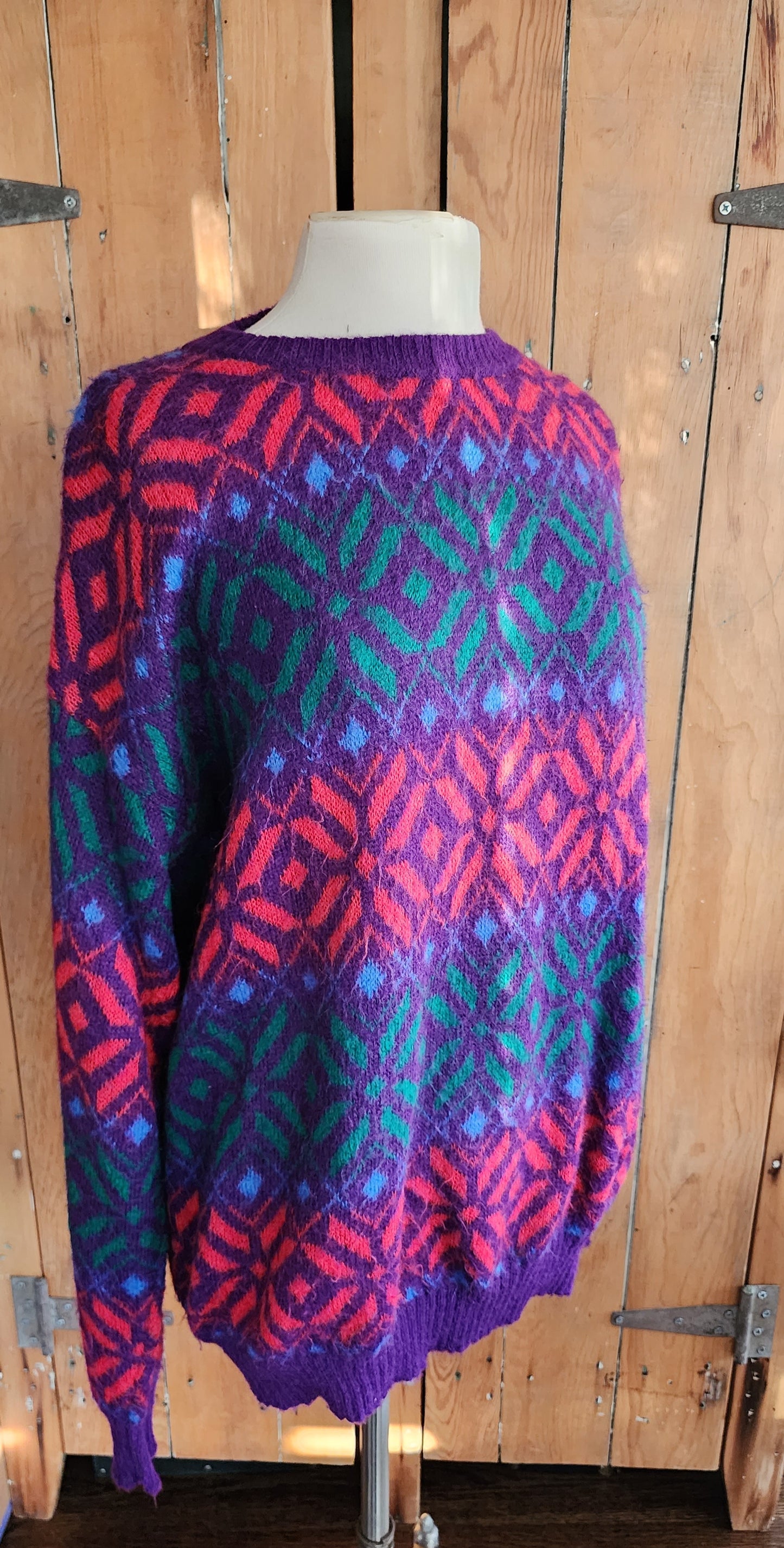 80s Benetton Sweater Colorful Wool Snowflake Pattern