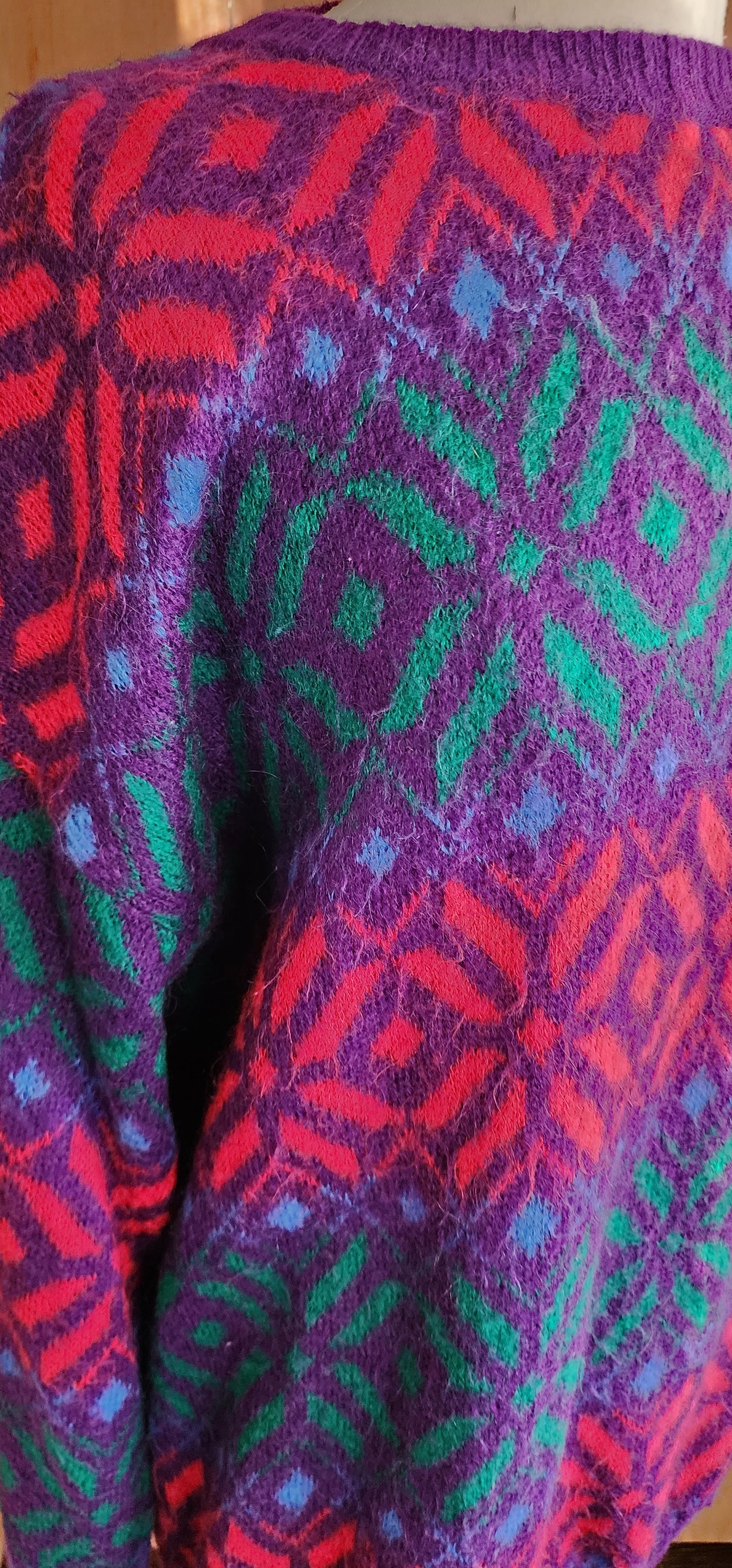 80s Benetton Sweater Colorful Wool Snowflake Pattern
