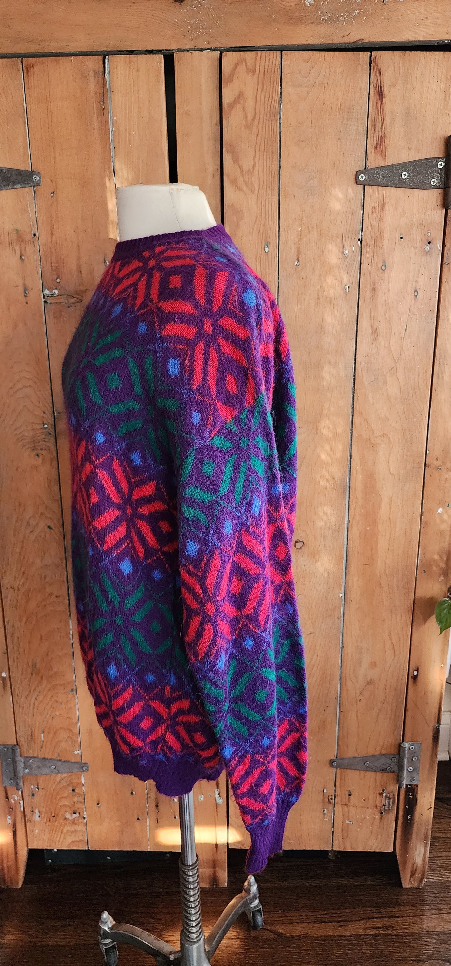 80s Benetton Sweater Colorful Wool Snowflake Pattern
