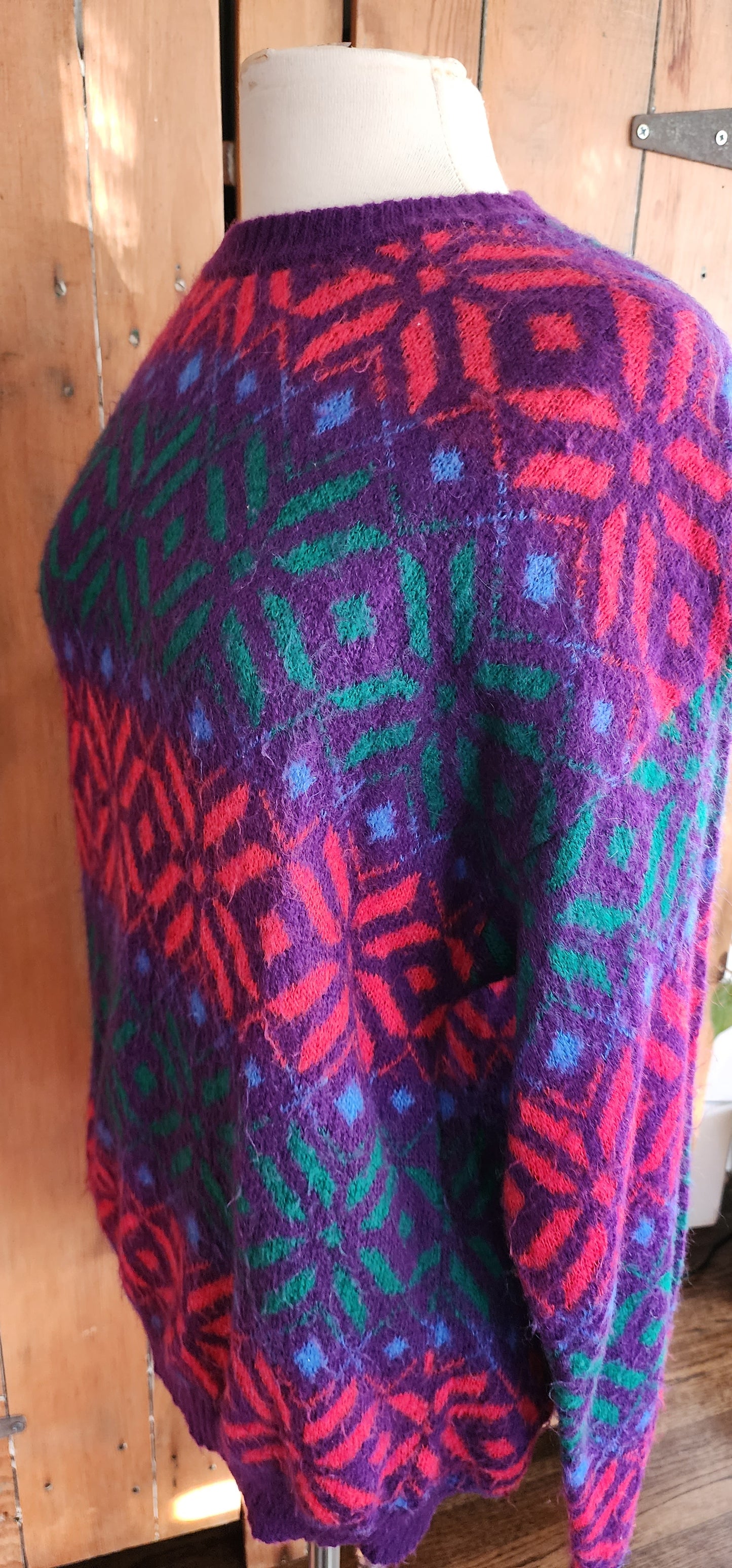 80s Benetton Sweater Colorful Wool Snowflake Pattern