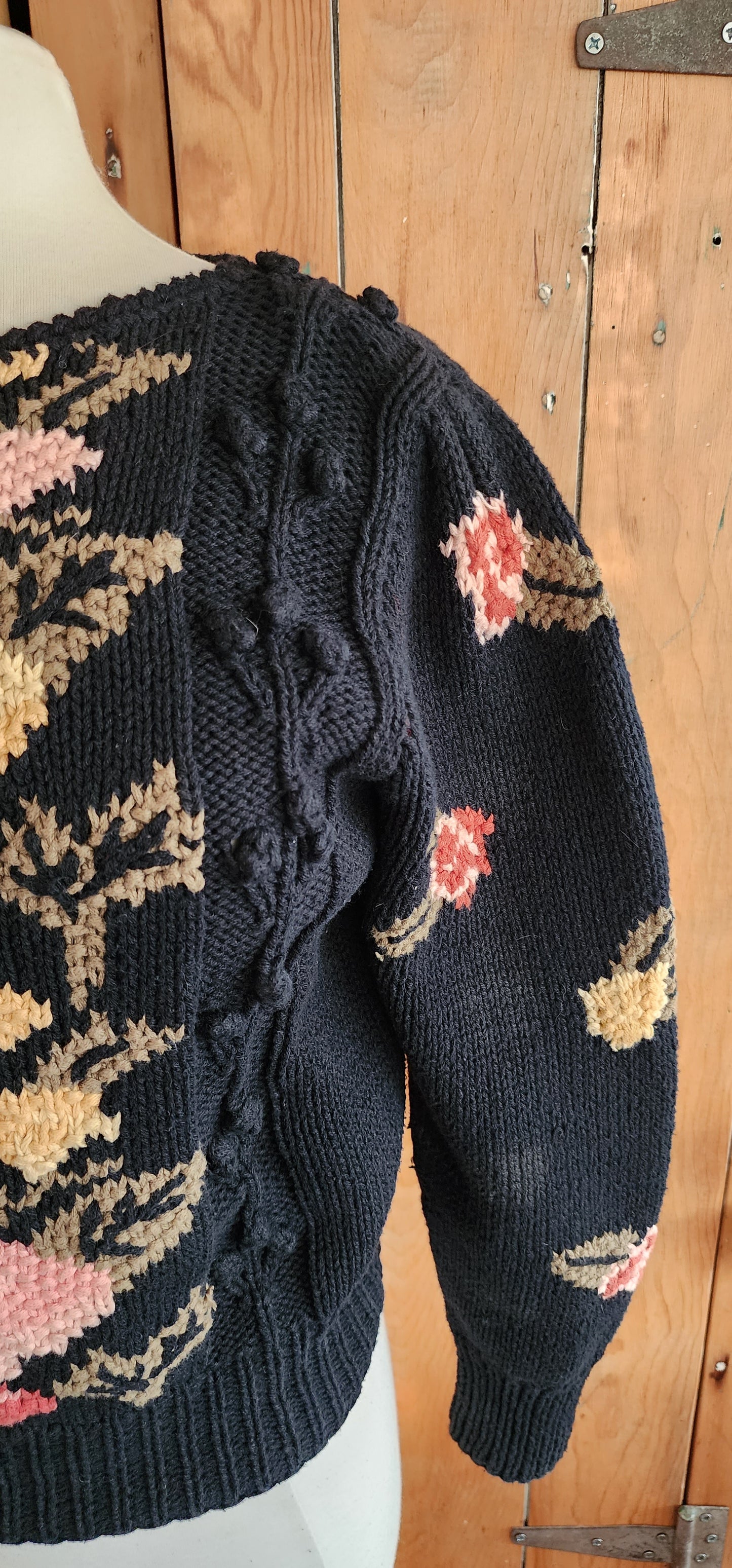 80s Black Sweater Pink Rose Flowers Liz Claiborne