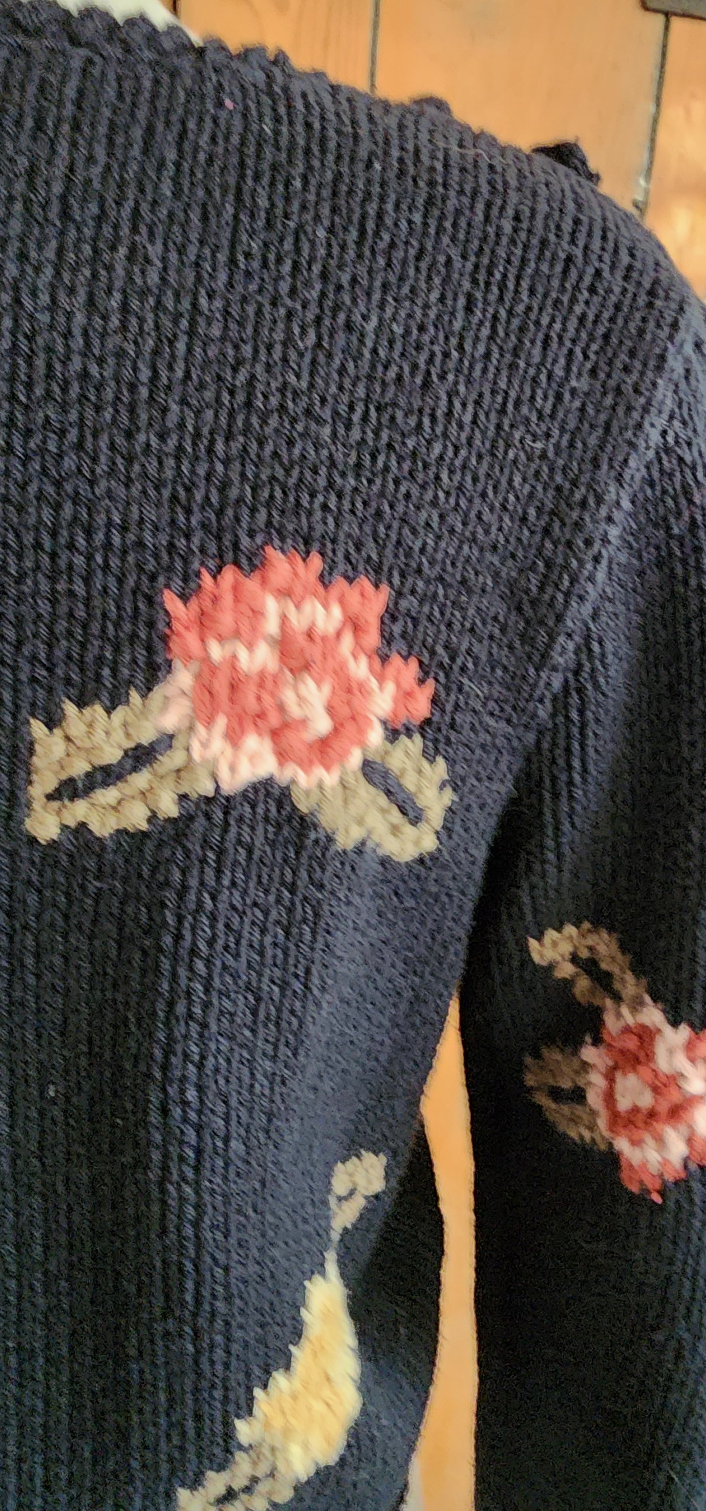80s Black Sweater Pink Rose Flowers Liz Claiborne